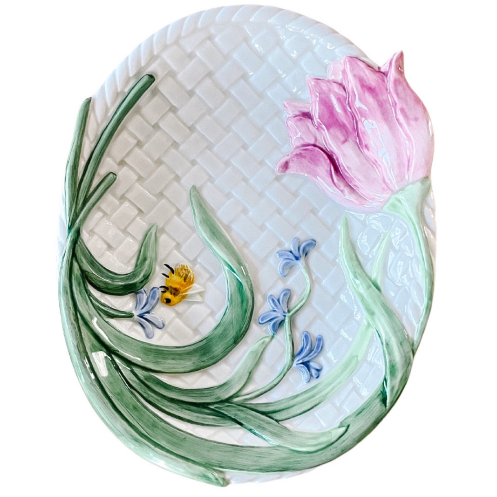 Pair Of Fitz and Floyd Pink Tulip Bee Plates 7″ Appetizer Plates