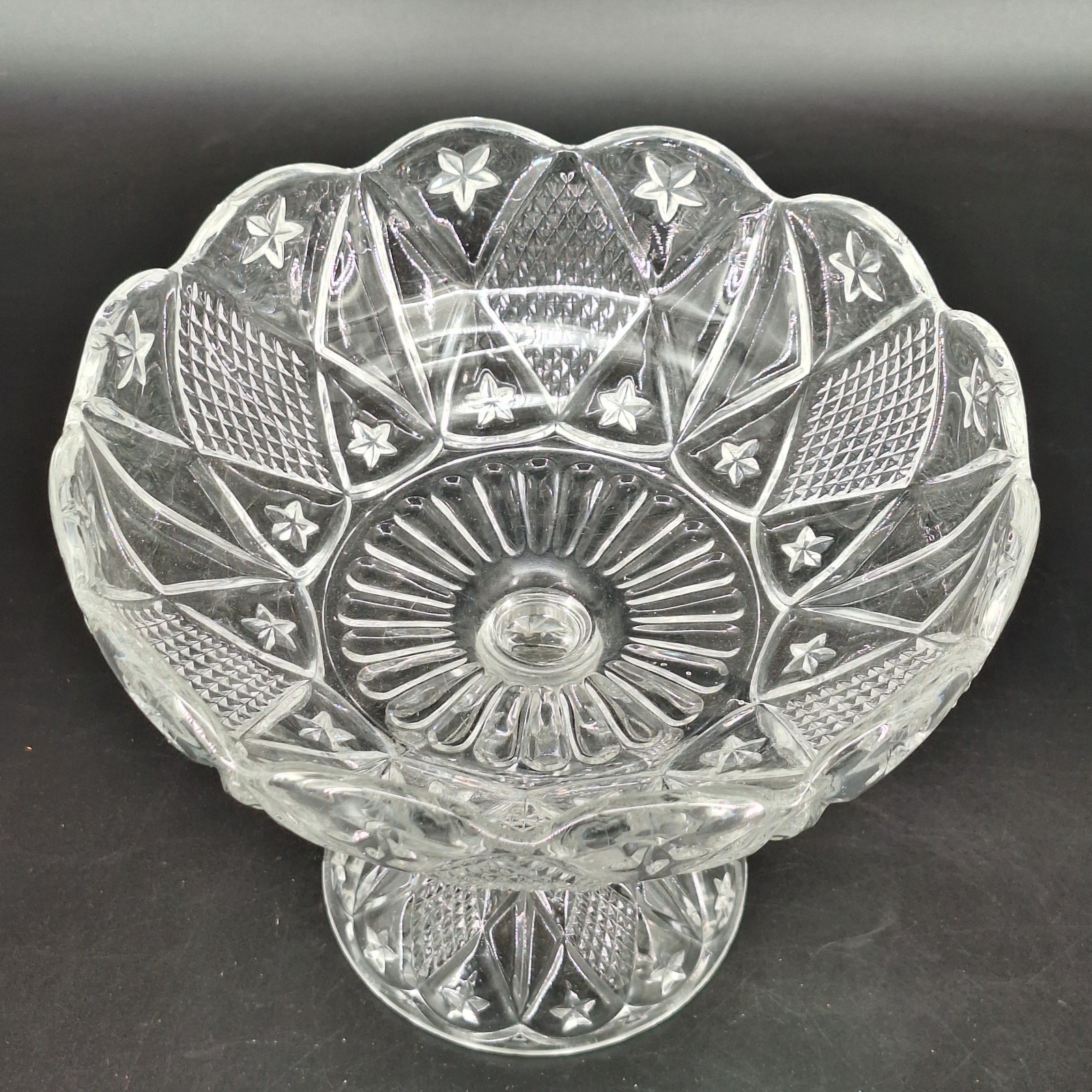 EAPG Ohio Flint Glass Co #488 Diamond Compote Foot Candy Dish Vintage