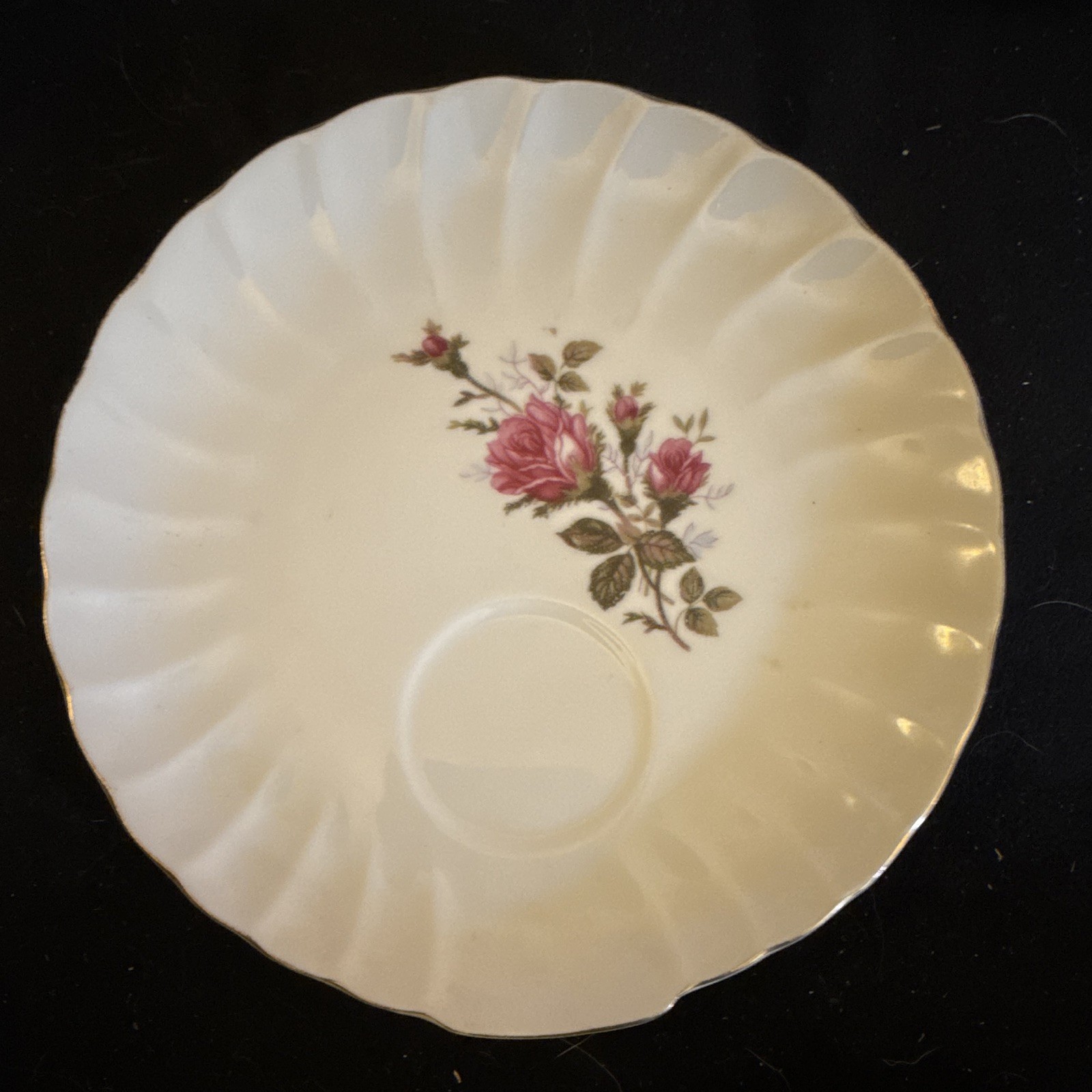 Set of 4 Japan Floral Ceramic Saucers Round Scalloped Edge White Pink Green
