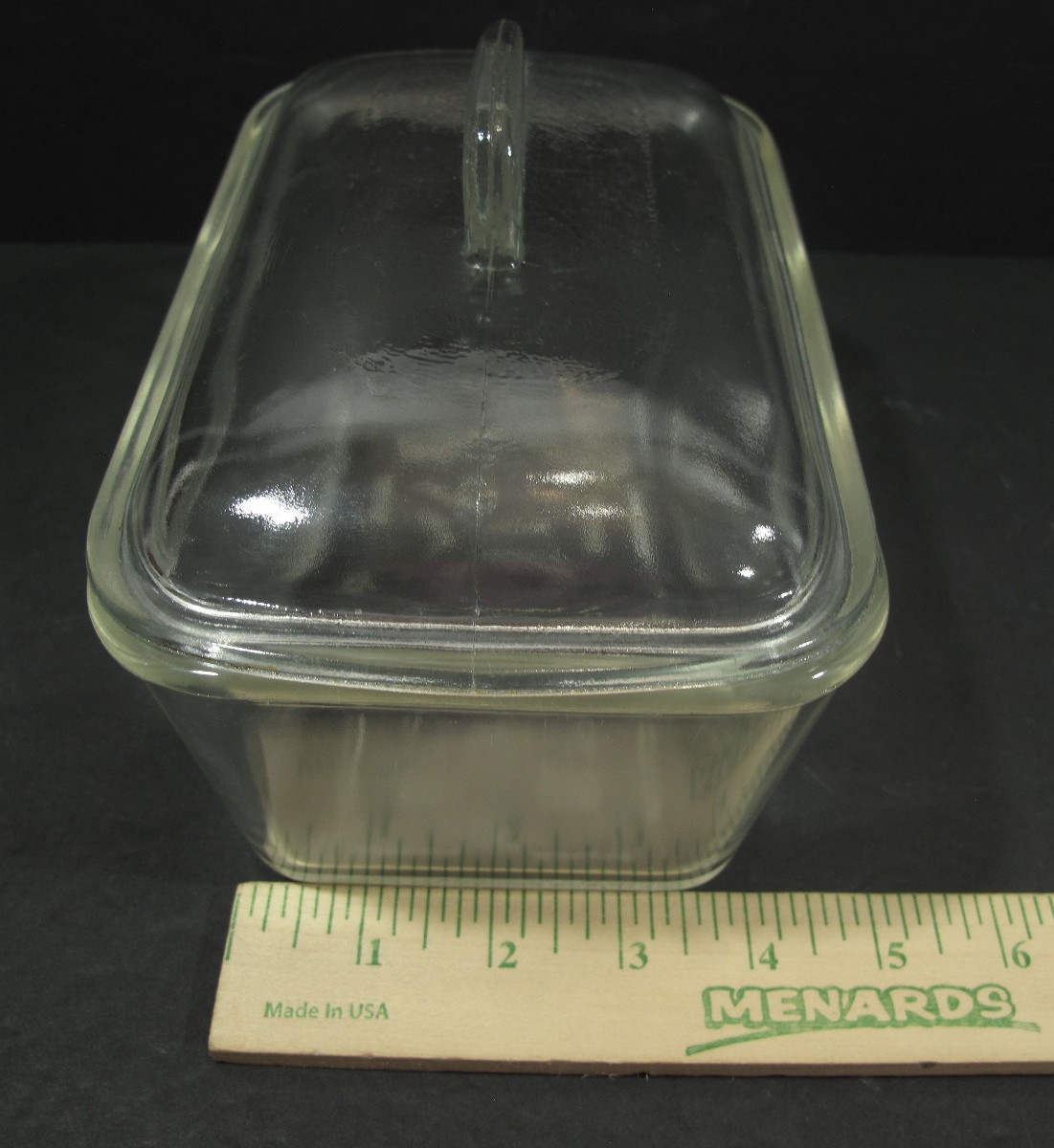 VTG Glasbake With Fin Lid~Clear Refrigerator Dish Made In USA 8 x 5 x 5.5 in