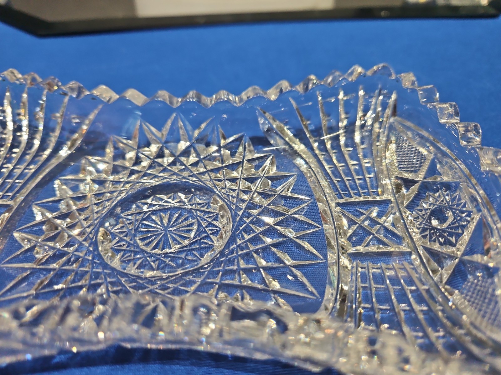 unusual Bonbon Bowl American Brilliant period Cut Glass Crystal Bow tie shape
