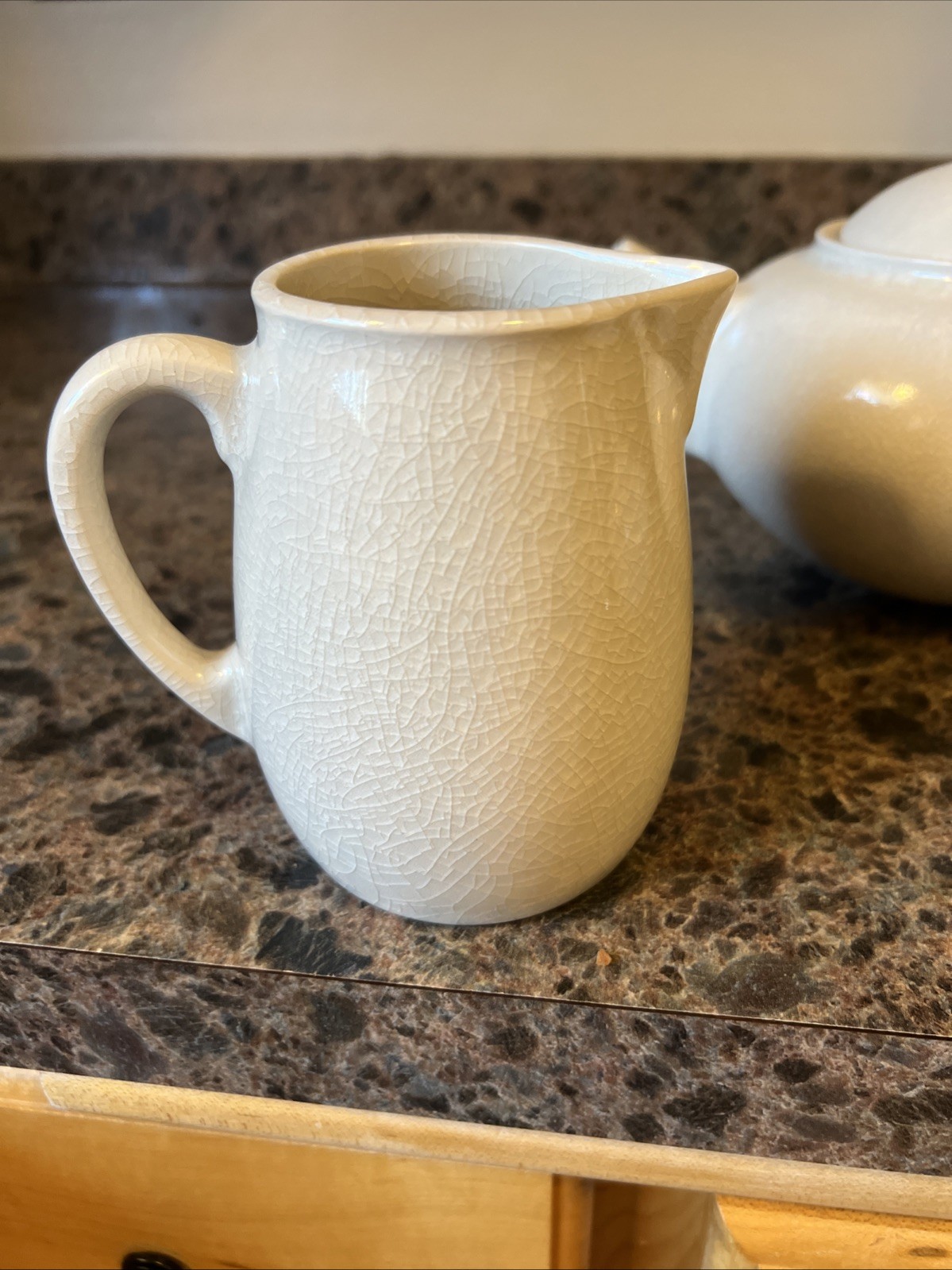Jars France Bris/ Beige Crackle Basique Quartz Teapot, Sugar Bowl & Creamer
