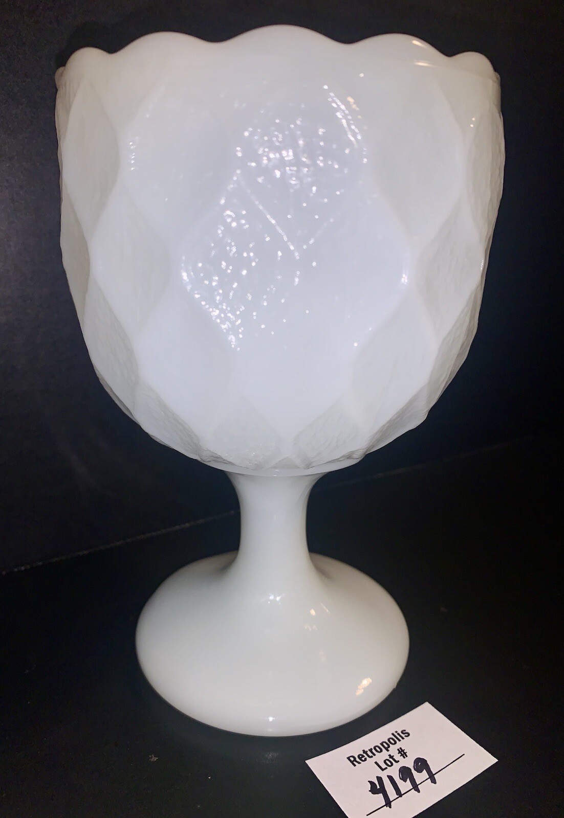 VINTAGE Milk Glass Footed Diamond Weave Candy Fruit Compote Server Chalice