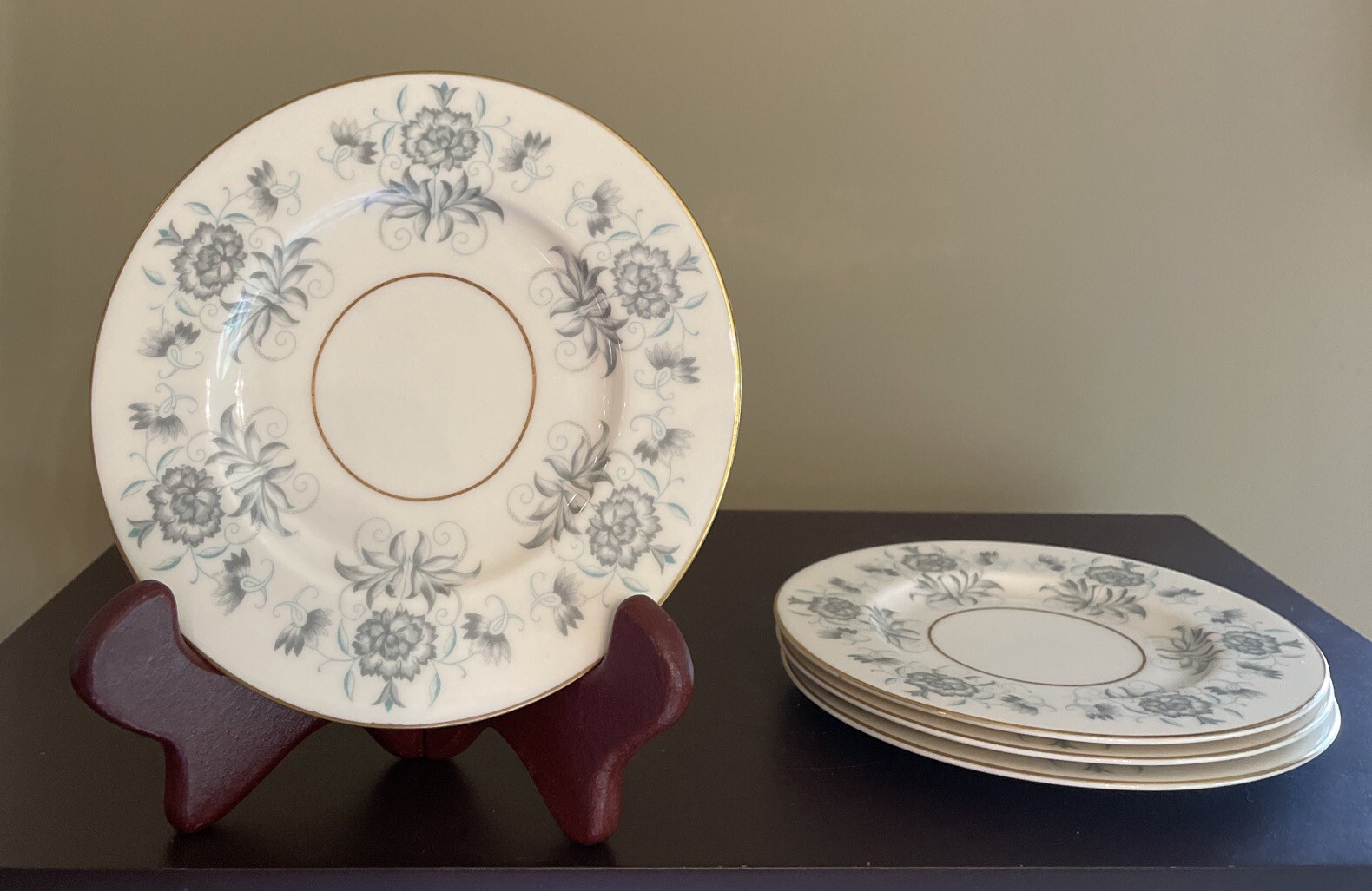 Castleton China Caprice 6.25” Bread Plates Blue Florals Gold Trim Set Of 4 USA