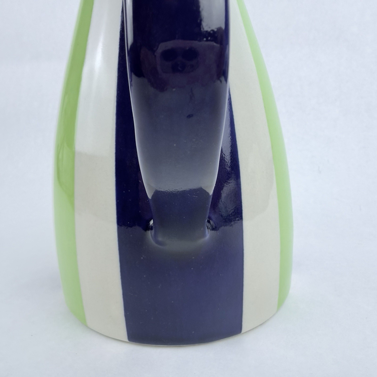Vintage Jonathan Adler Ceramic Pitcher Pot Porter Green Blue White Stripes 9.5”