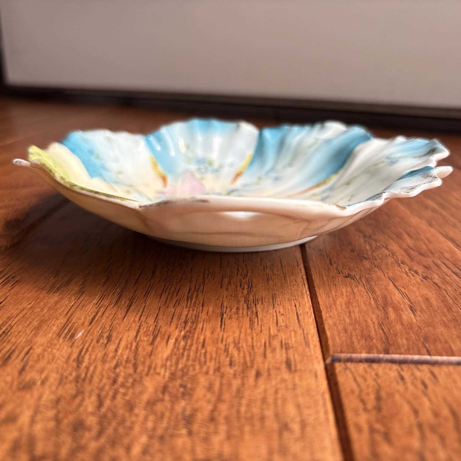 RS Prussia Leaf Serving Trinket Dish 6.5” Blue Green Hand Painted