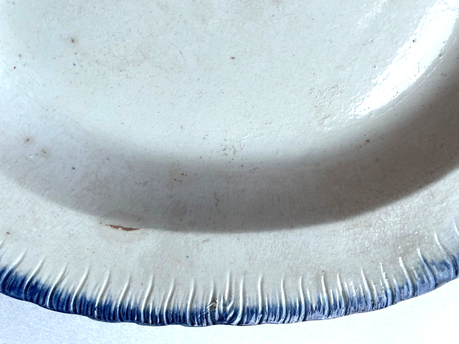 Antique Marked Adams Staffordshire Blue Feather Edge Platter 14-3/4” x 11-5/8”