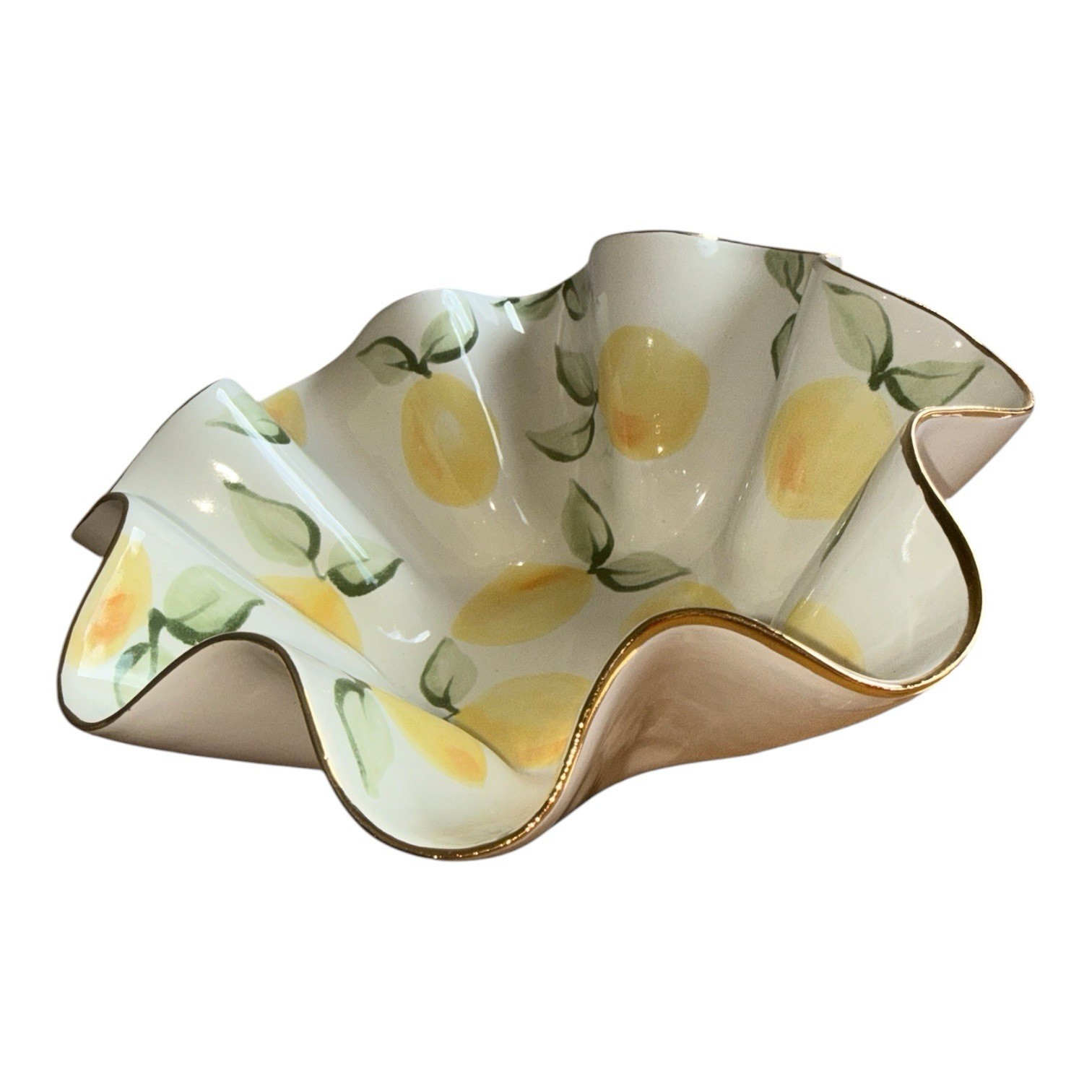 Susan Gordon Wavy Bijou Bowl Lemon 22K Gold Rim Rare Discontinued Dish