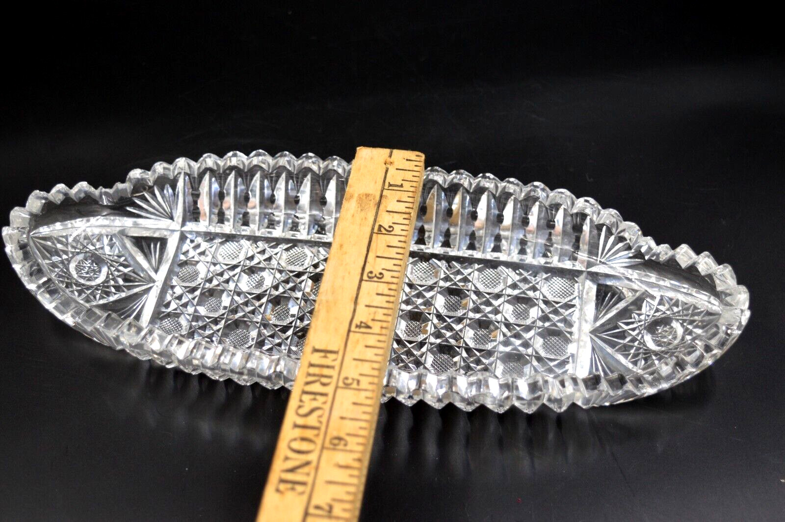 Antique Brilliant ABP Deep Cut Crystal Glass Celery Plate Dish Saw Tooth 11”