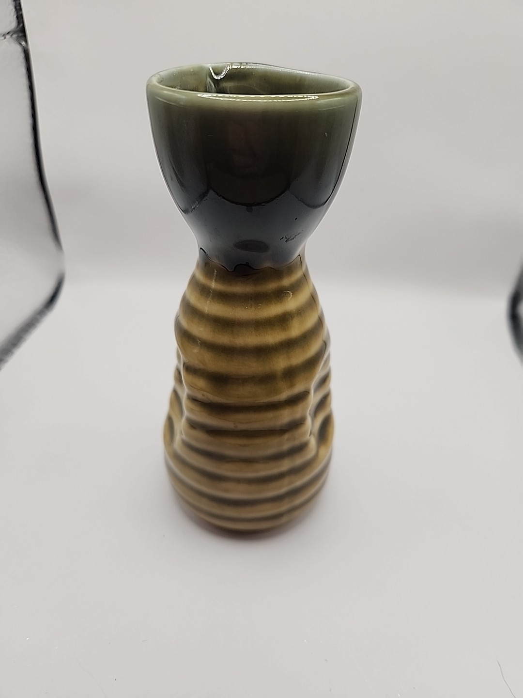 Pottery 5 Inch Tall Grip And Spout Grip Portion resembling Bee Hive top green