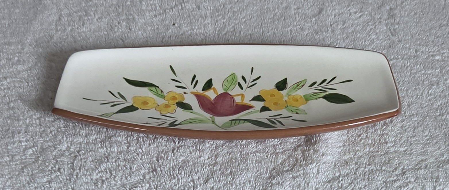 Stangl Pottery Country Garden Pickle Relish Dish Hand Painted Floral 10 3/8″