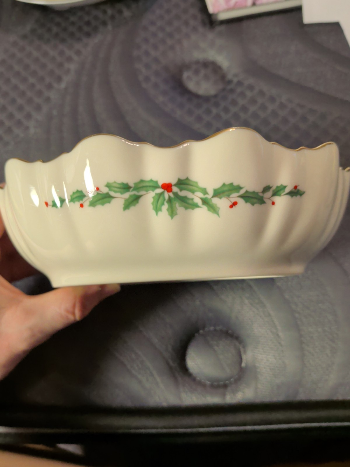 Lenox Holiday 3 Section Divided Relish Dish Ivory Gold Trim Christmas Server