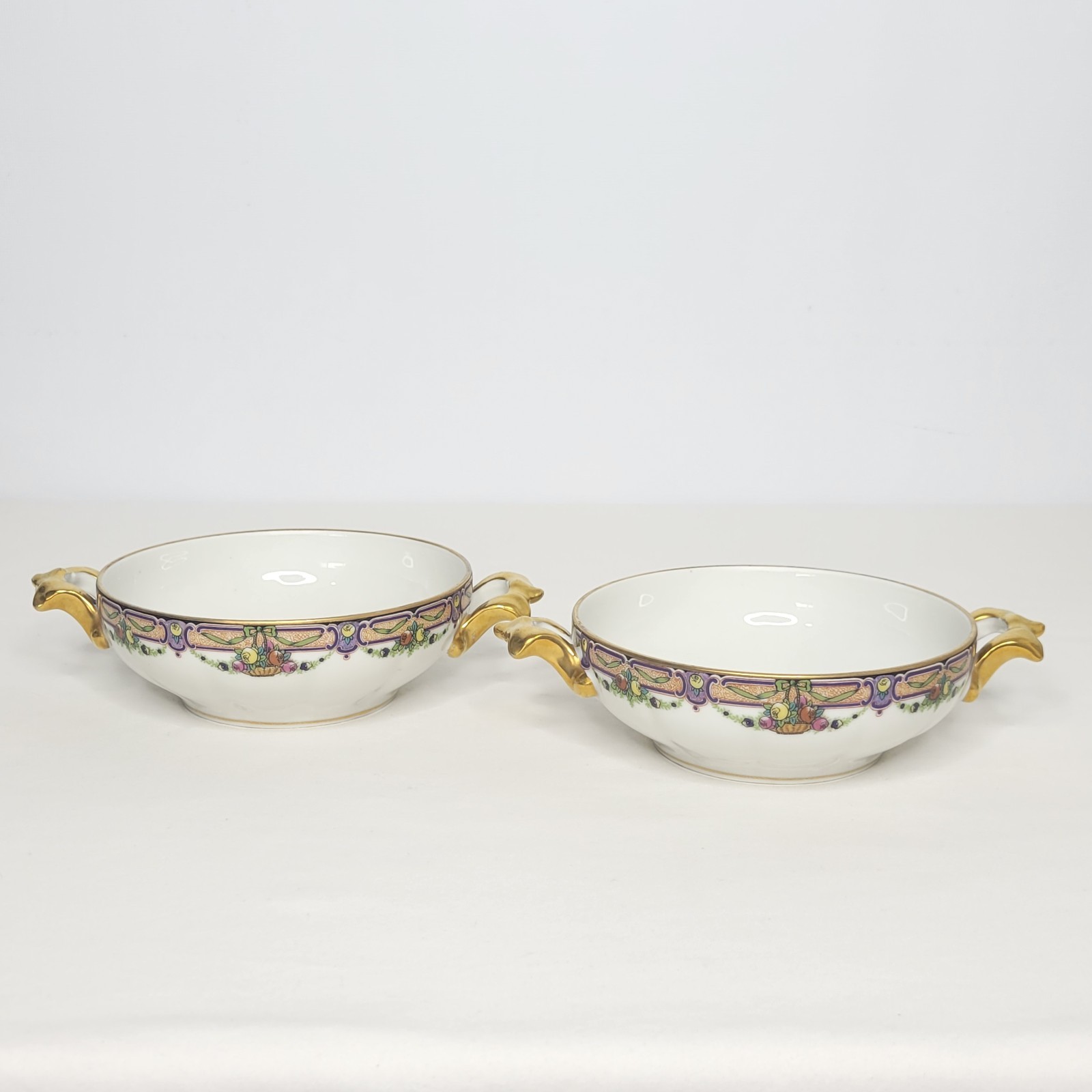 Set of 6 WG & Co Limoges France Floral Porcelain Cream Soup Bowls and Saucers