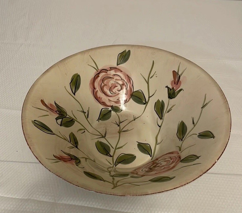 PIER 1 Ceramic Earthenware Large Serving Bowl Toscana Roses Italian 13.5 inches