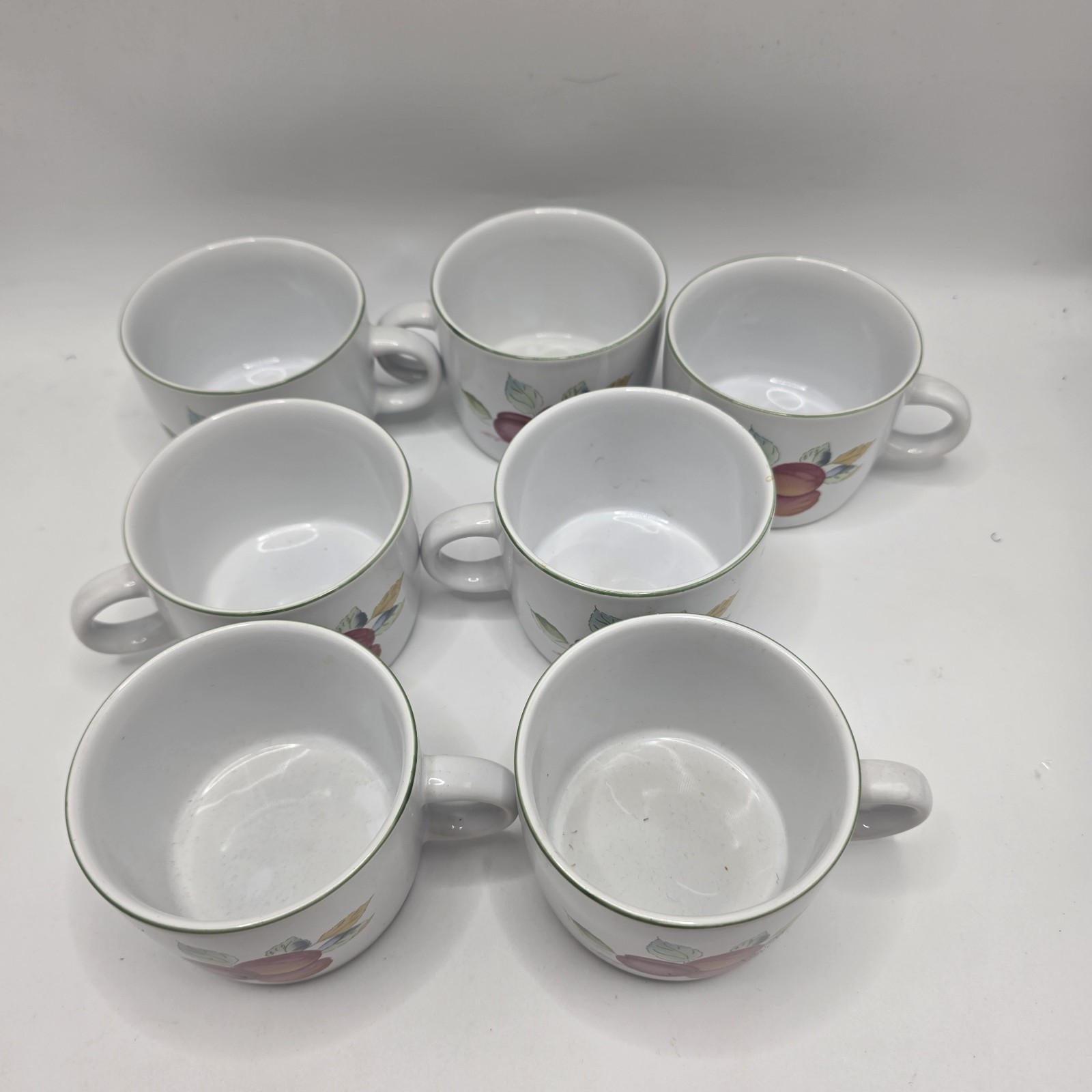 Vintage NEWCOR Garden Fresh Fruit Coffee Cups Set 7 Stoneware Farmhouse Country