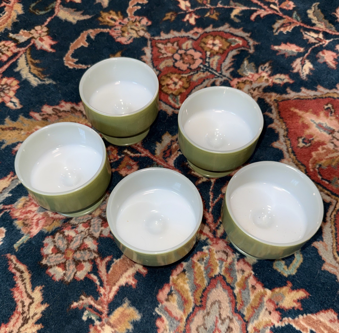 VTG MCM Federal Glass Style Footed Dessert Sherbet Cups Milk Glass Avocado Set 5