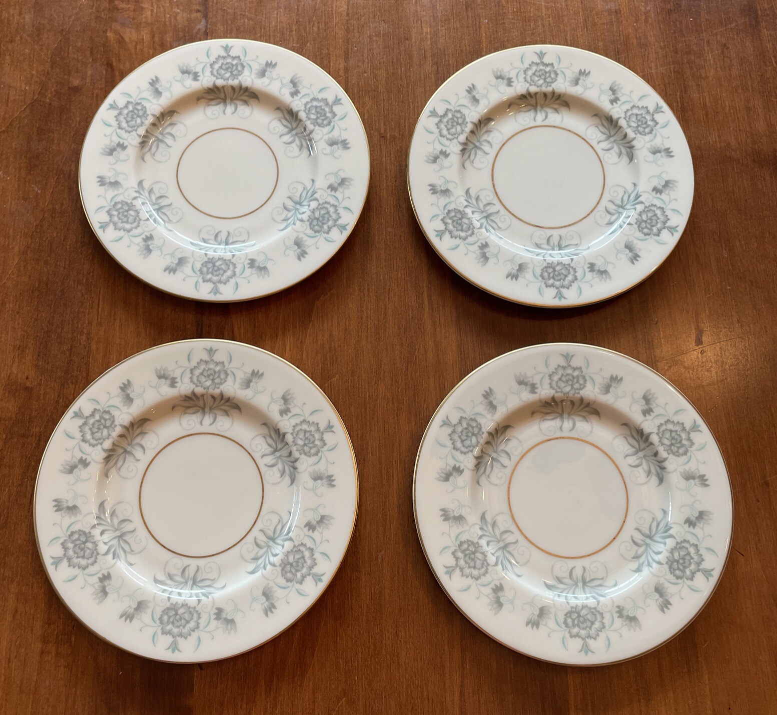 Castleton China Caprice 6.25” Bread Plates Blue Florals Gold Trim Set Of 4 USA