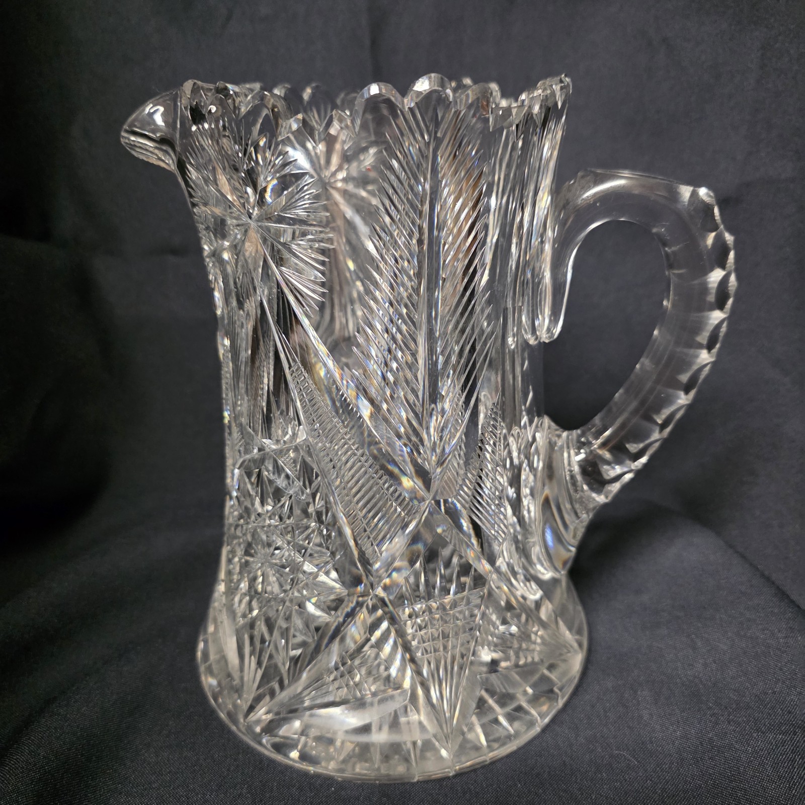 Antique American Brilliant Cut Crystal Glass Pitcher Pinwheels Hobstars Heavy