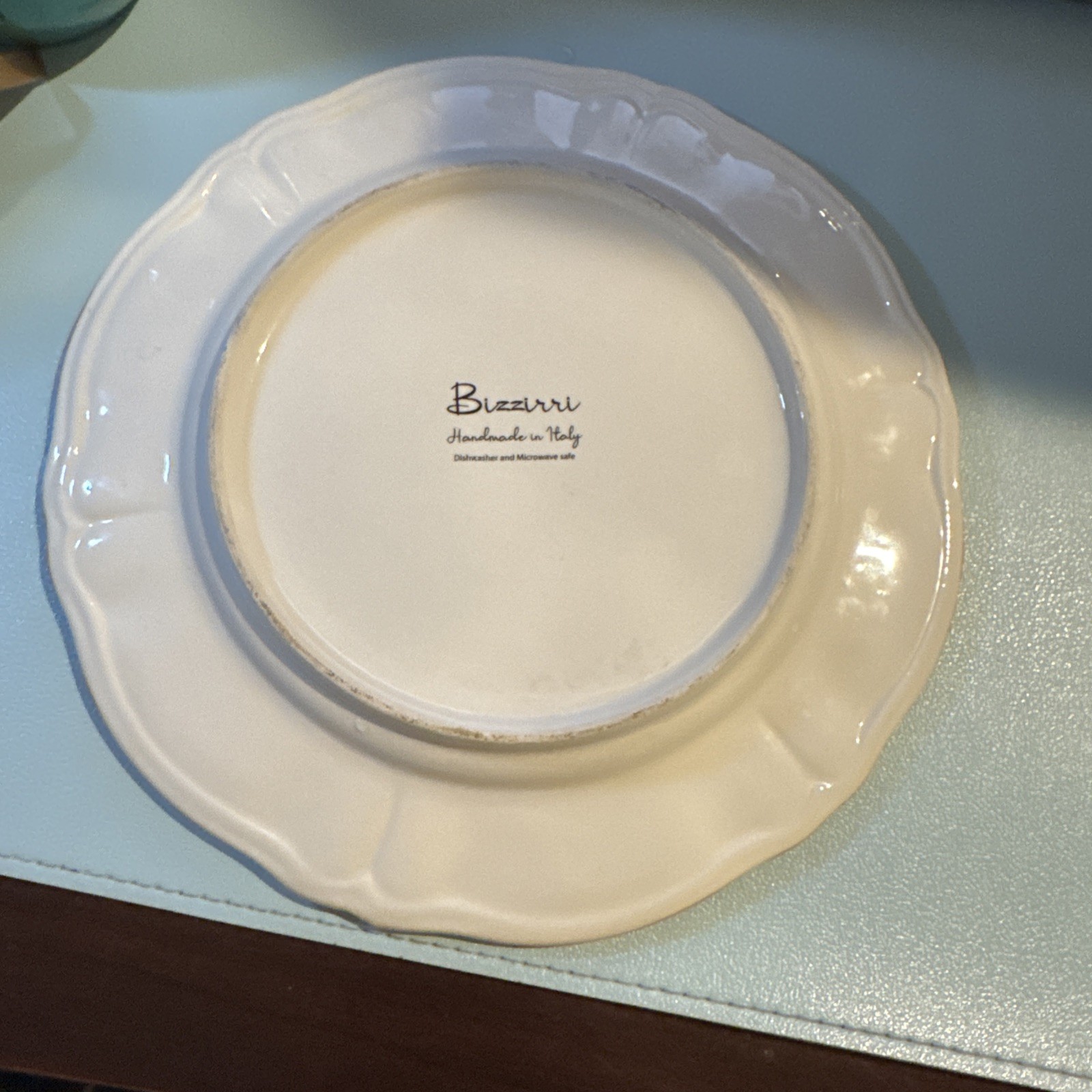 Bizzirri Handmade In Italy Salad Plate Scalloped Edges Yellow/Cobalt Blue 8.5”