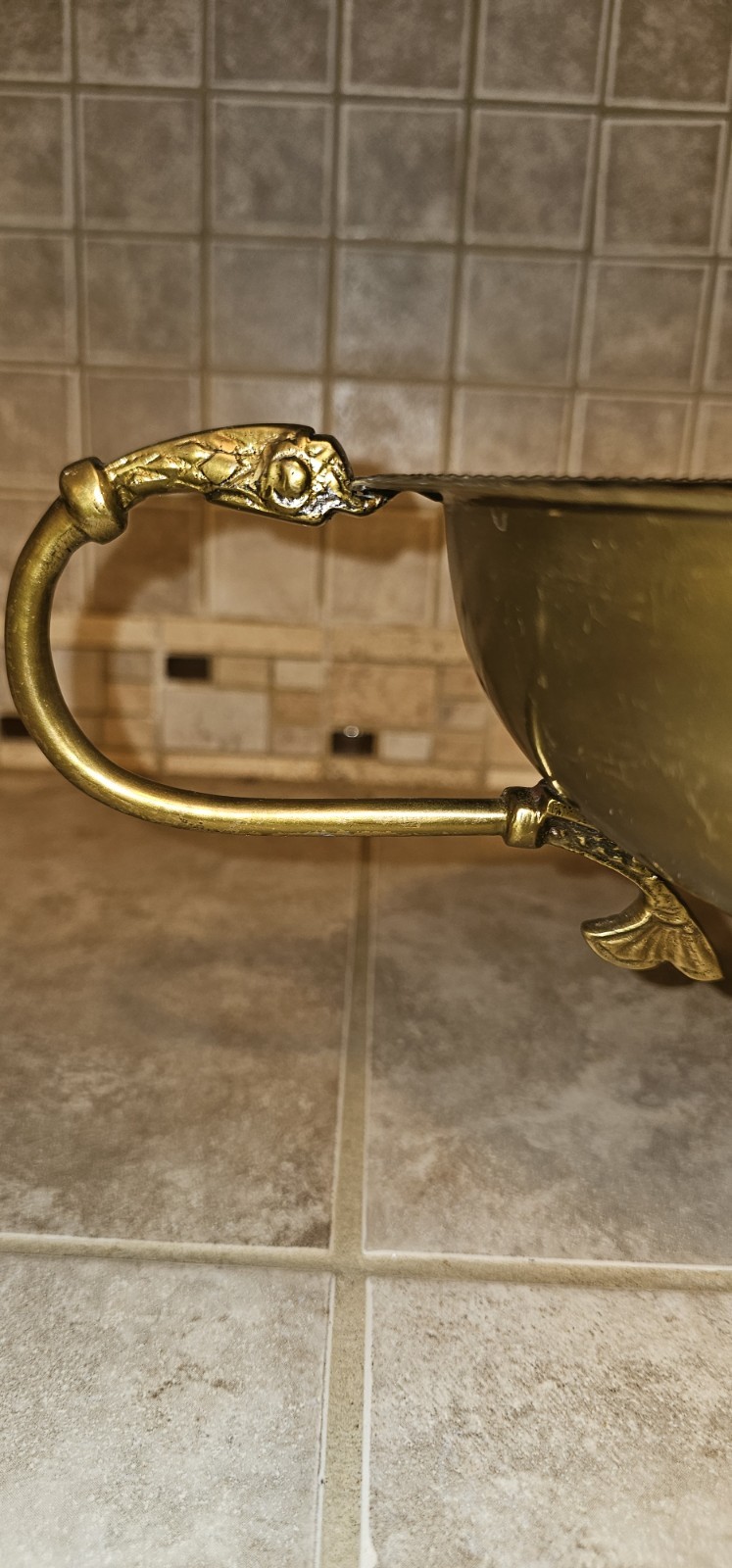 Brass Centerpiece Bowl Compote w/Koi fish Handles, Pedestal Base, Beaded Rim