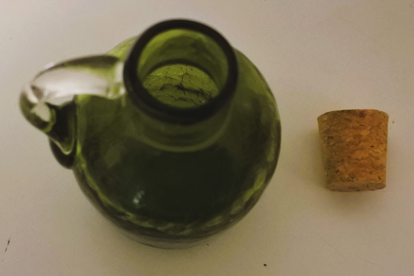 Olive Green Crackle Art Glass Jug Pitcher Hand Blown by Pilgrim Lot of 2