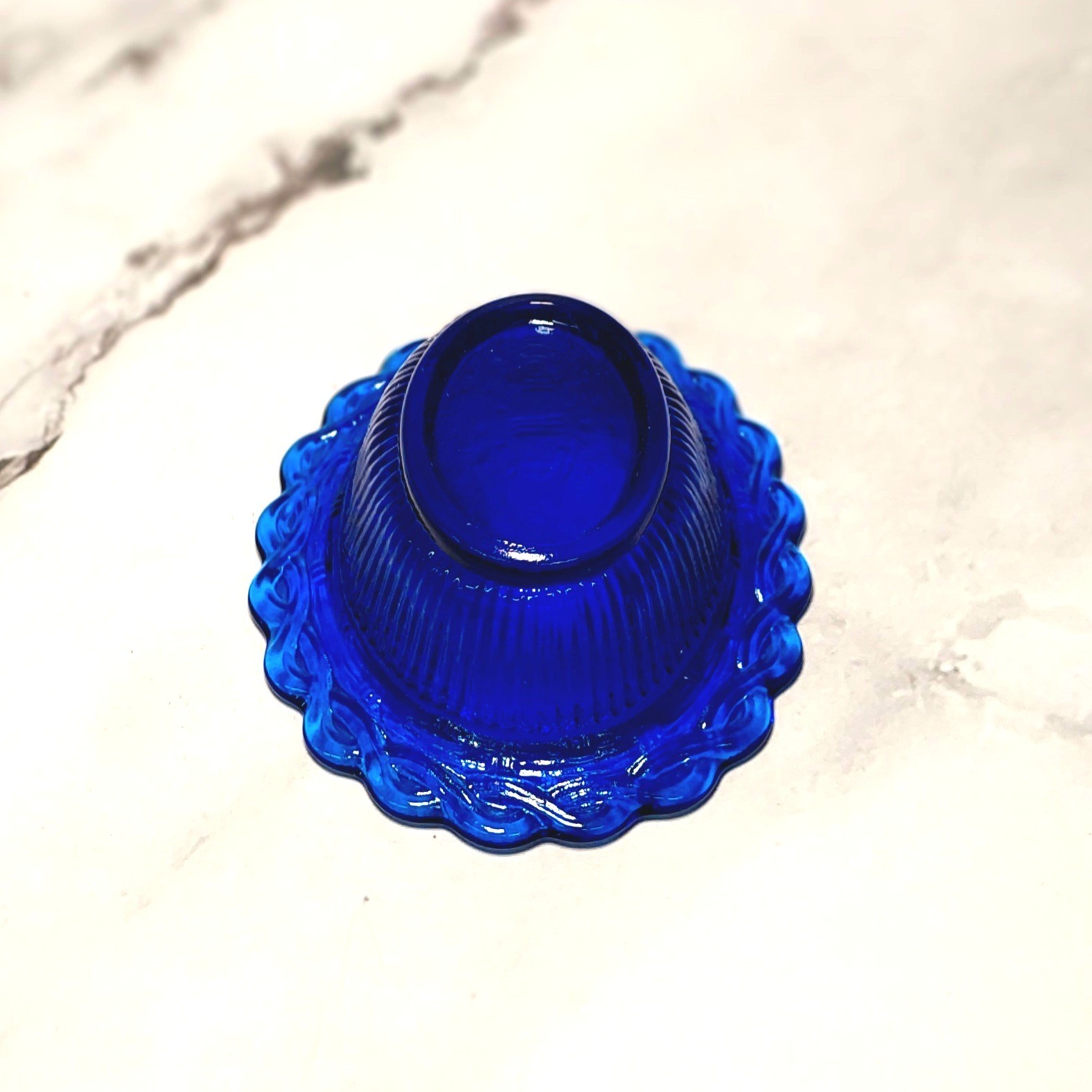 Mosser Cobalt Blue Glass Hen on Nest Salt Dish, Mini Chicken, Vintage Style