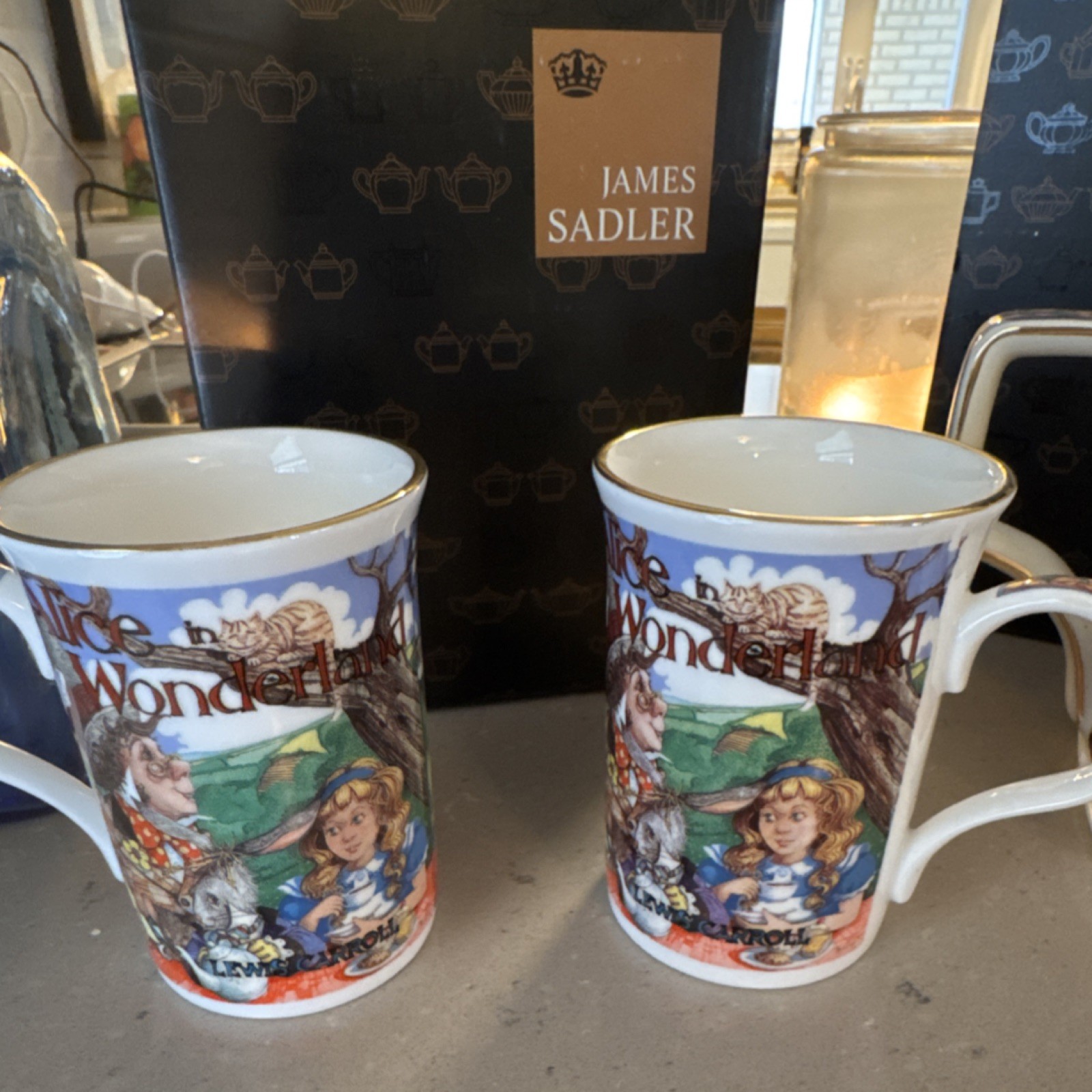 James Sadler Alice in Wonderland Ceramic Tea Set 3pcs Boxed Decorative