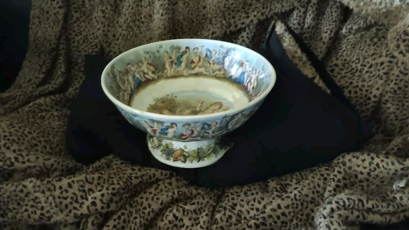 Huge Victorian Ironstone Punch Bowl Bachus Satyr Fawn And Puttis Neoclassical