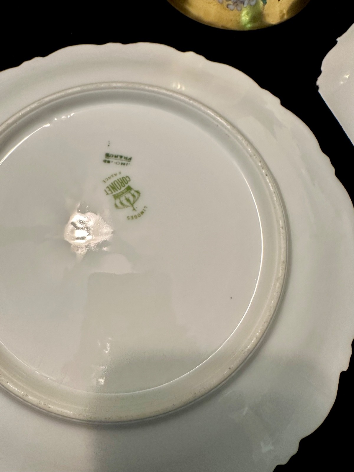 Antique Limoges Coronet Heavy Gold Cabbage Roses Trio Cup Saucer Plate handpaint
