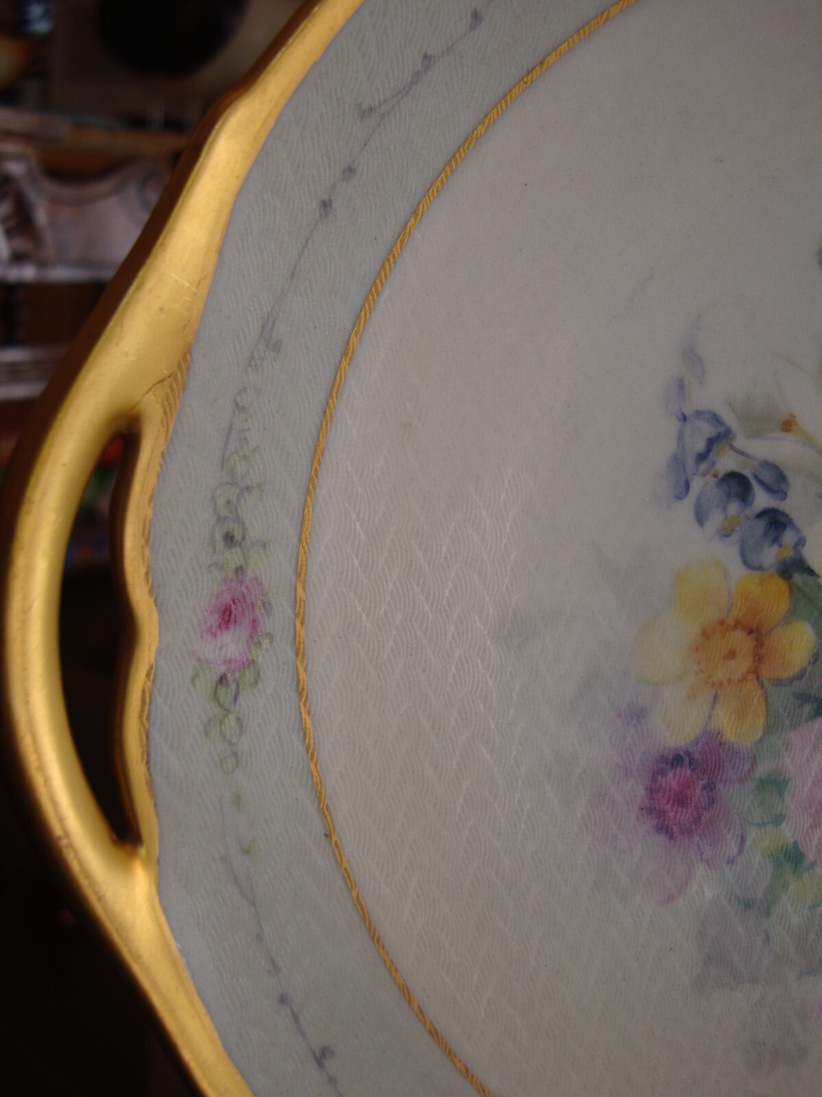 RARE LIMOGES PICKARD SIGNED “GOTTLICH” HAND PAINTED ROSES on TAPESTRY CAKE PLATE