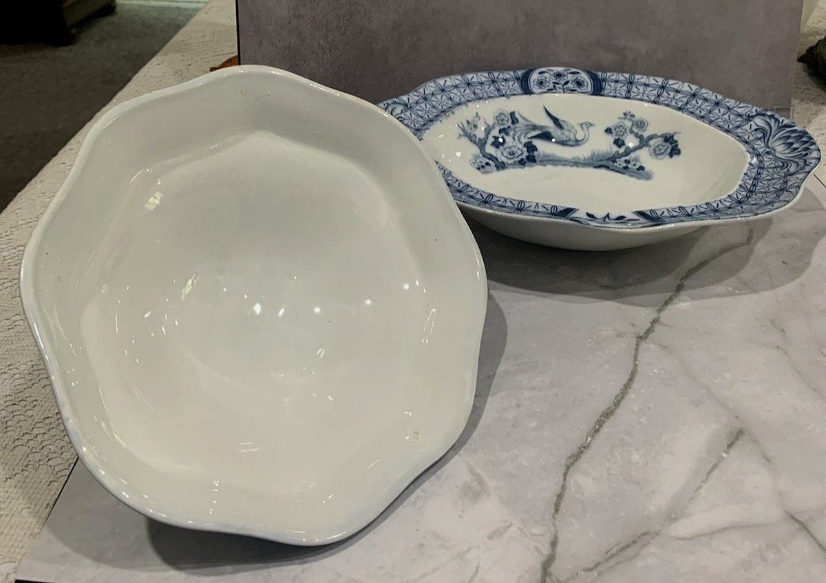Antique Johnson Bros MONGOLIA Gray Blue Transferware Oval Covered Serving Bowl