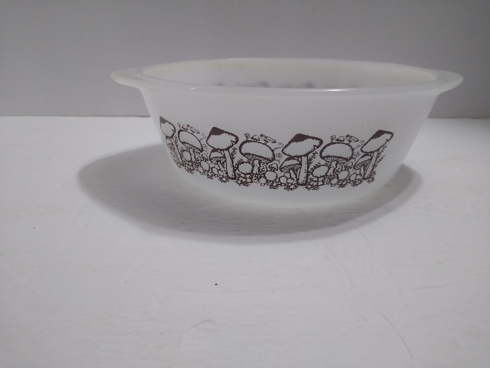 Vintage Glasbake Mushroom Round Casserole Dish 1 Qt Milk Glass READ No Lid Retro