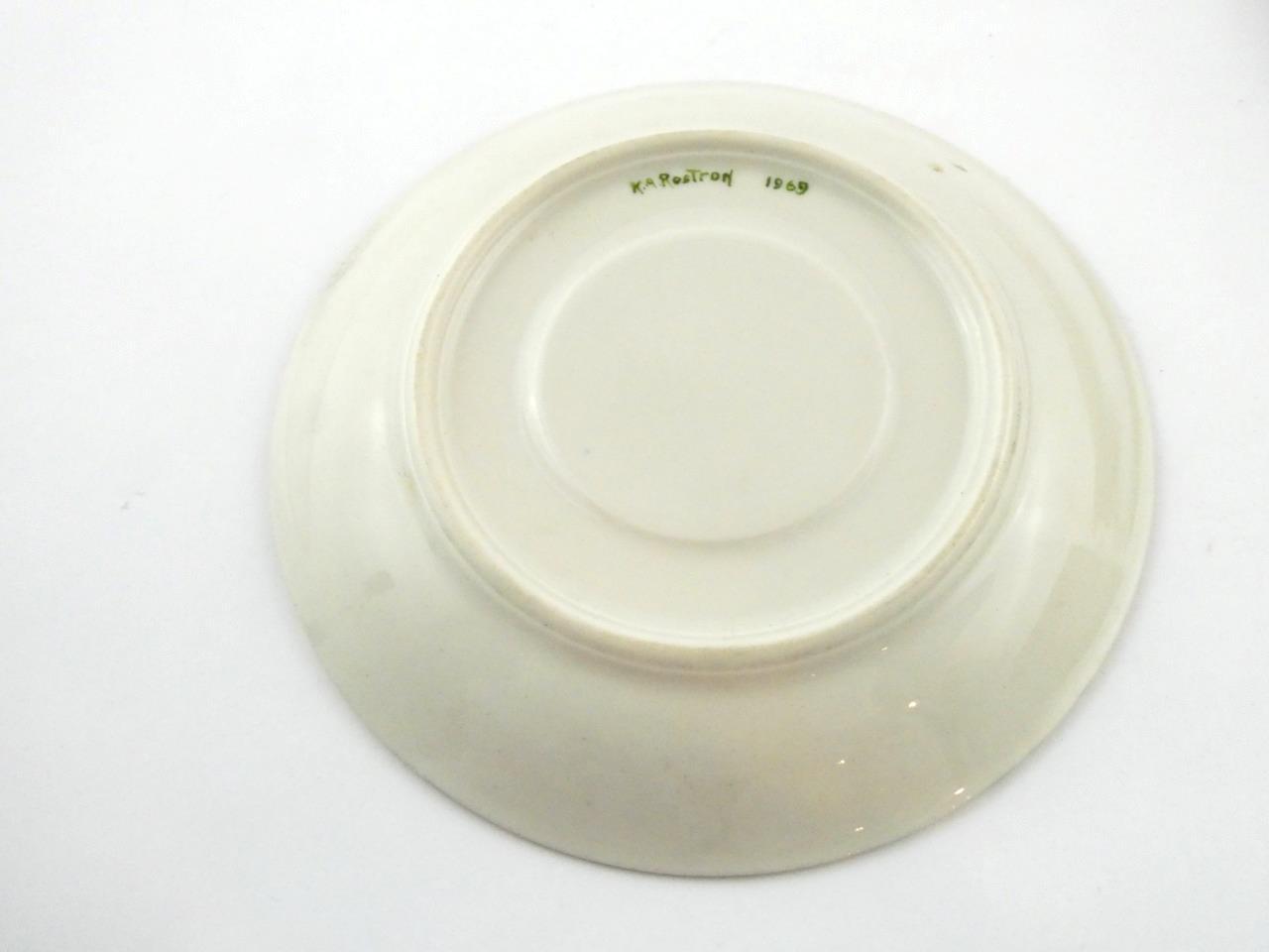 1970s Hand Painted Porcelain 5 Piece Place Setting Yellow Roses Signed VGOOD