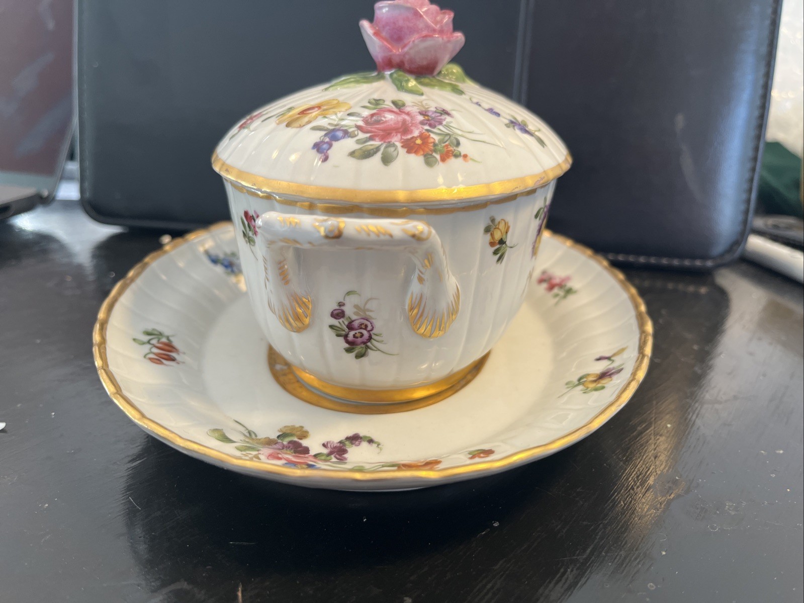 Antique Schierholz (Plaue) Handle Lidded Box with Saucer – Circa 1905 Two Piece