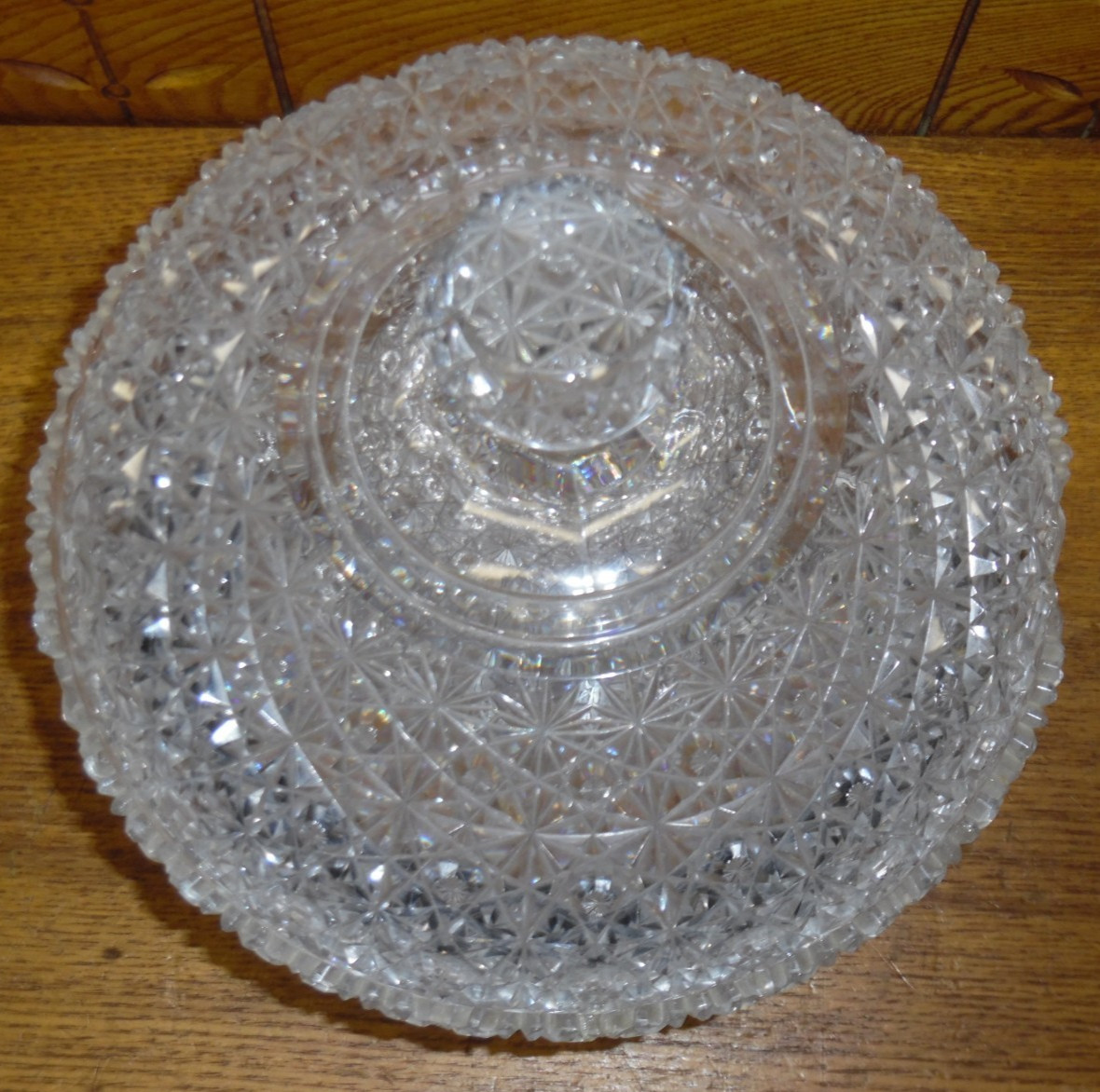 DAMAGED Antique American Brilliant Cut Glass Large Covered Dish – 9.5″ Diameter
