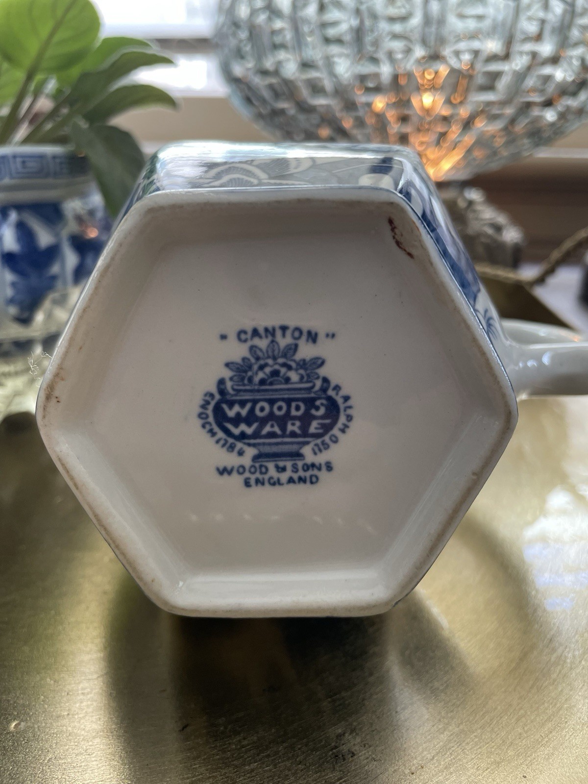 Wood & Sons Canton Blue & White Hexagon Ceramic Pitcher Jug England