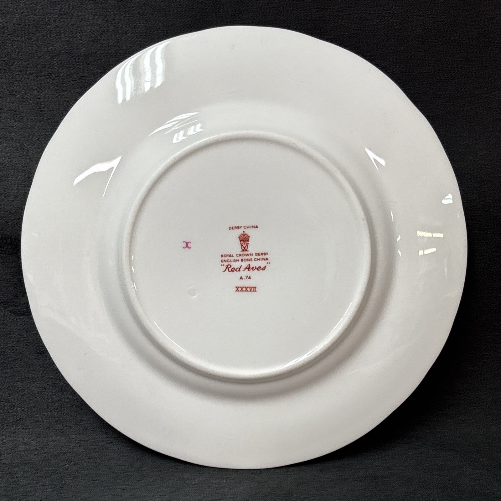Royal Crown Derby RED AVES ~Older Scalloped ~ Bread Plate 6 1/4 Inches