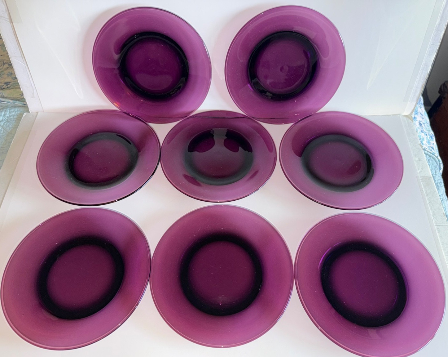 Set of 8 Vintage Amethyst 8″ Glass Luncheon Plates Excellent Condition- France?