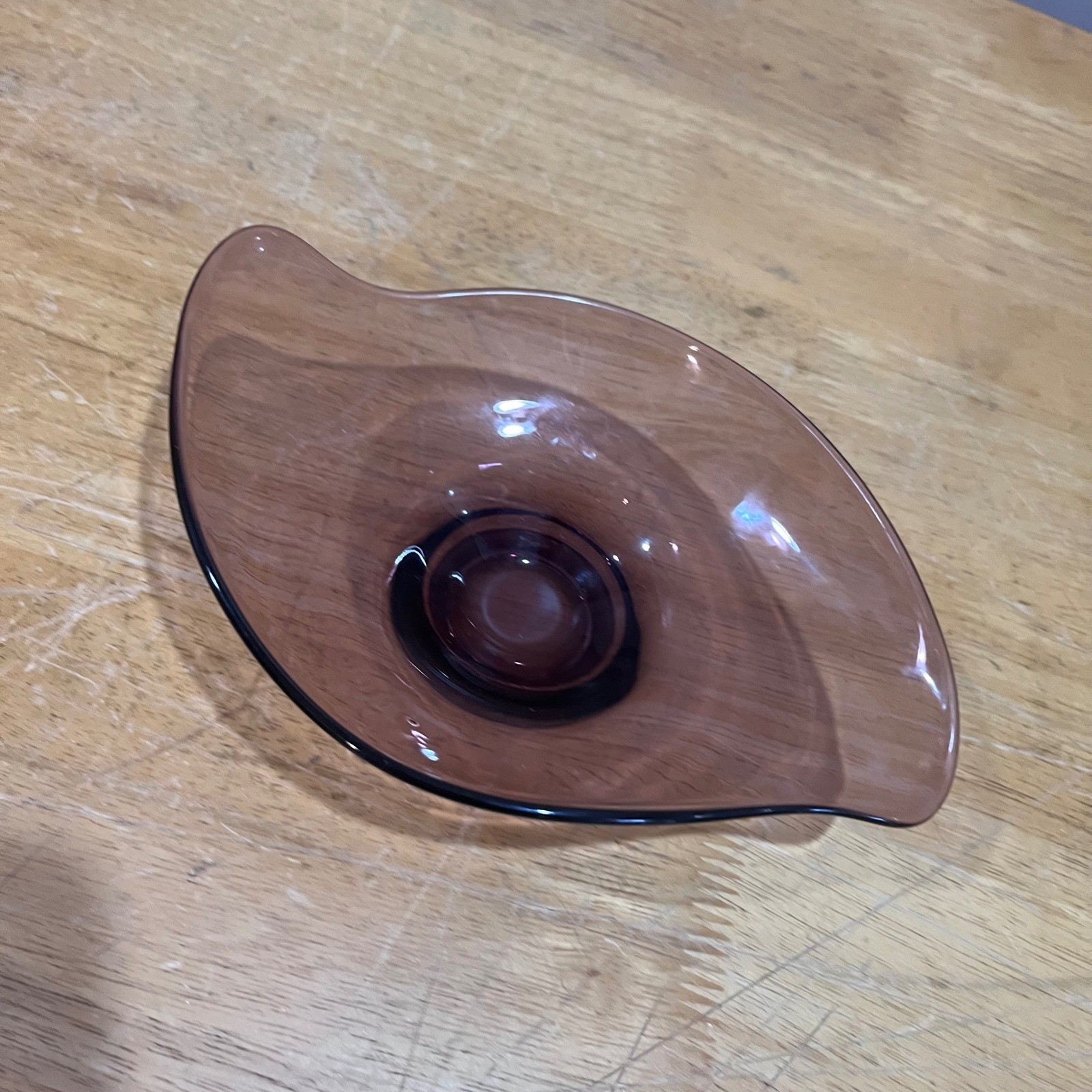 Vtg Viking Glass Amethyst Purple Mid Century Modern Oblong Asymmetrical Bowl