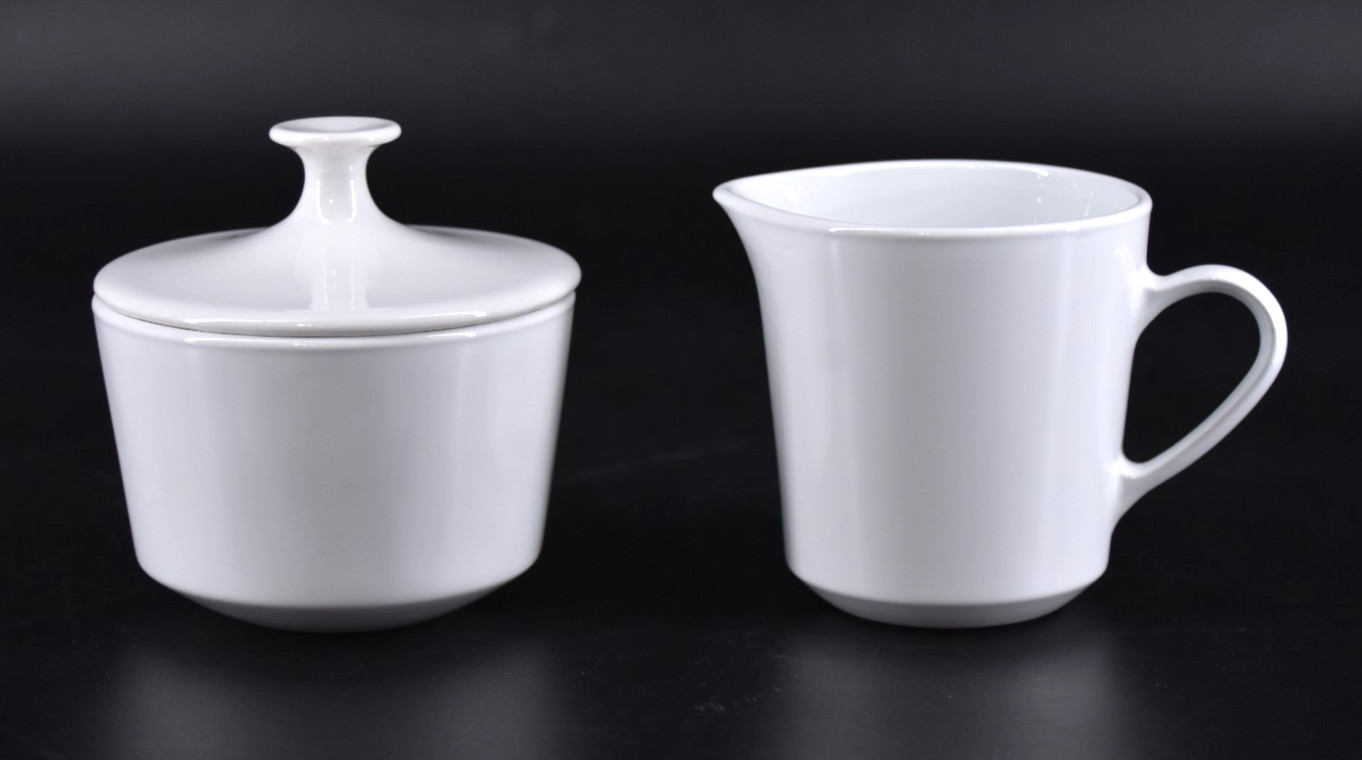 Vintage Corning Centura Coupe White Creamer and Sugar Bowl Set with Lid