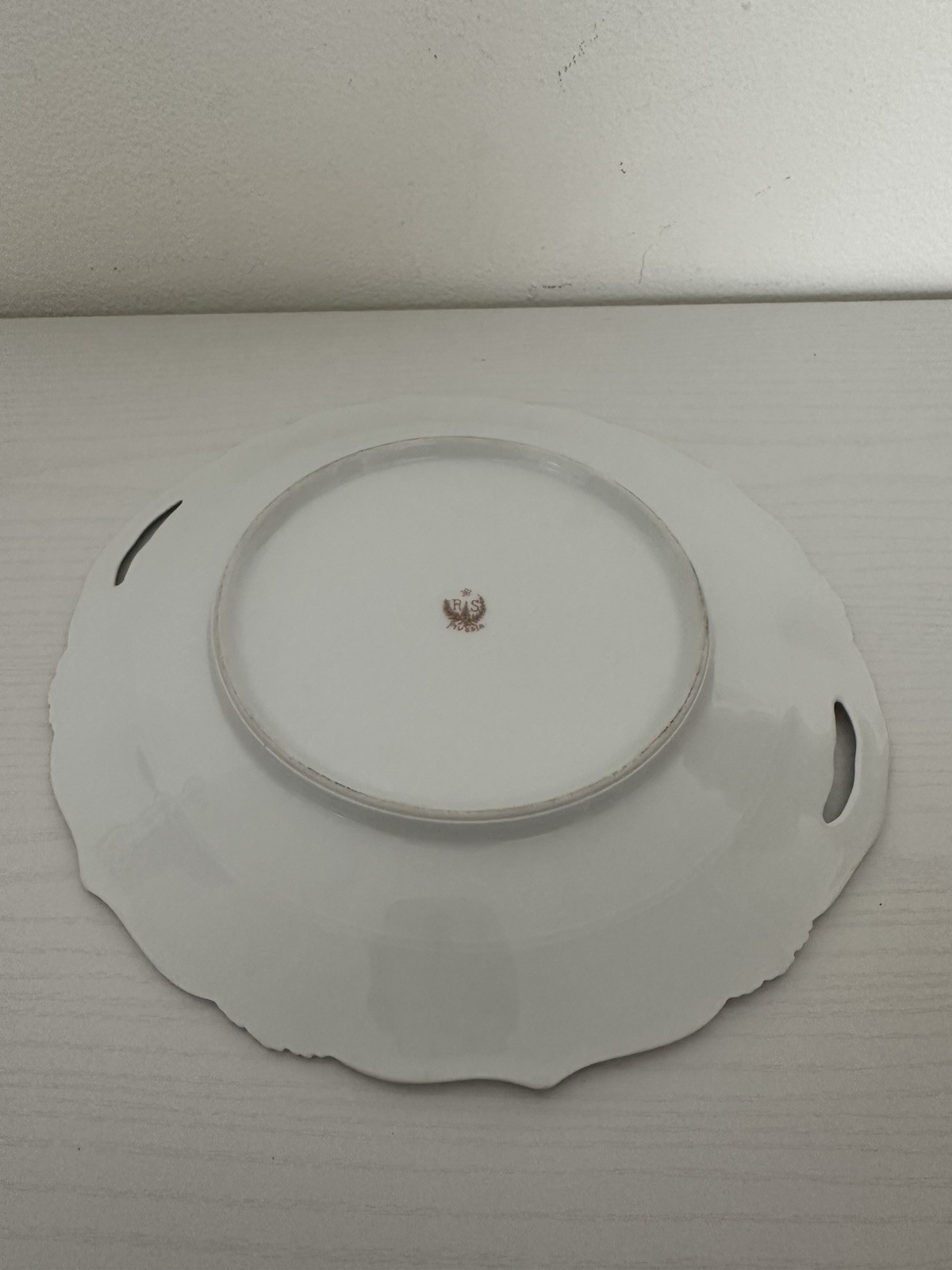 Antique RS Prussia Handled Serving Plate White Floral Gold Scalloped Rim 10