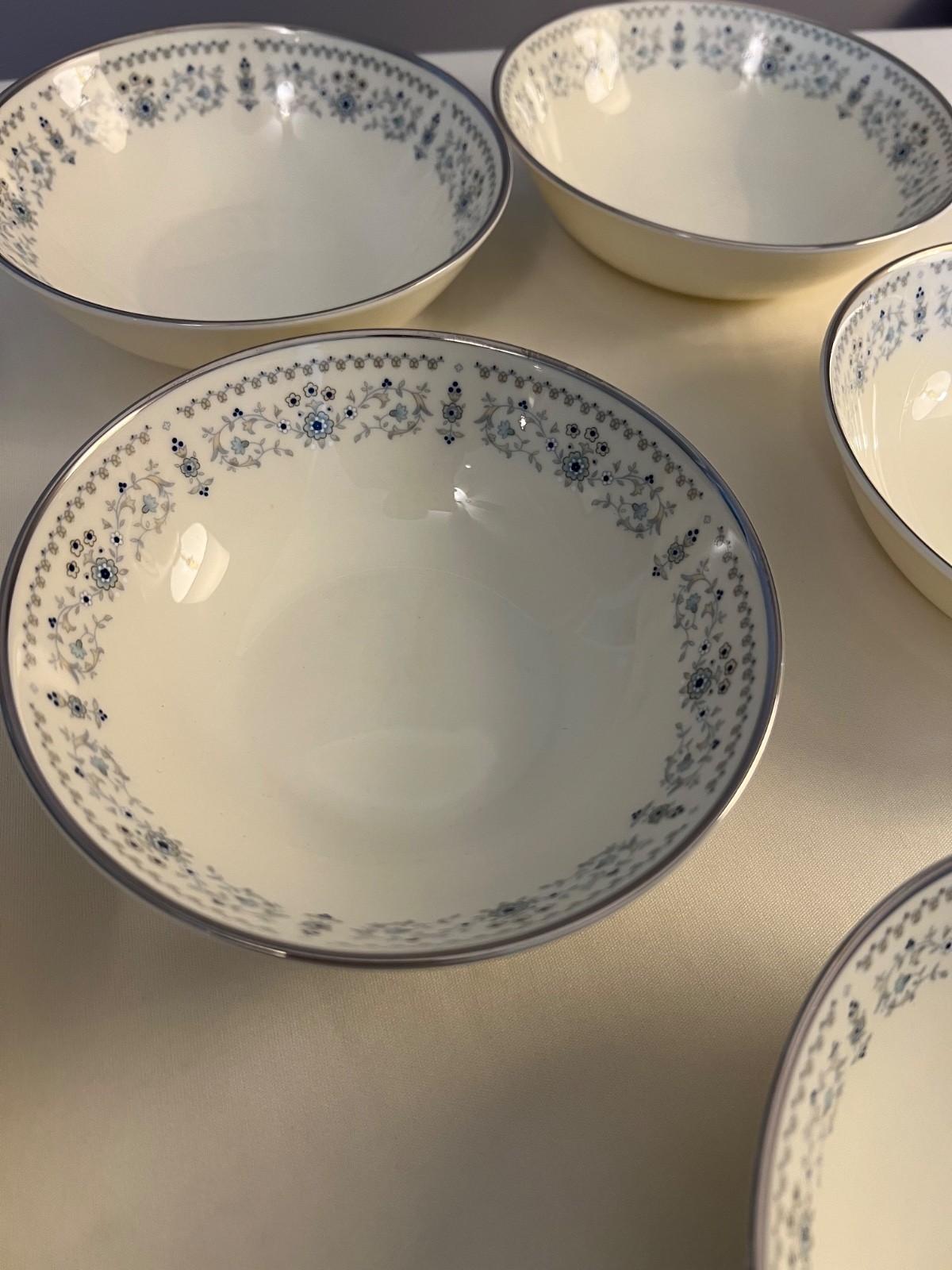 Vintage Minton Beaumaris Fruit/Dessert (Sauce) Bowls (8) Blue Floral 5 1/4″