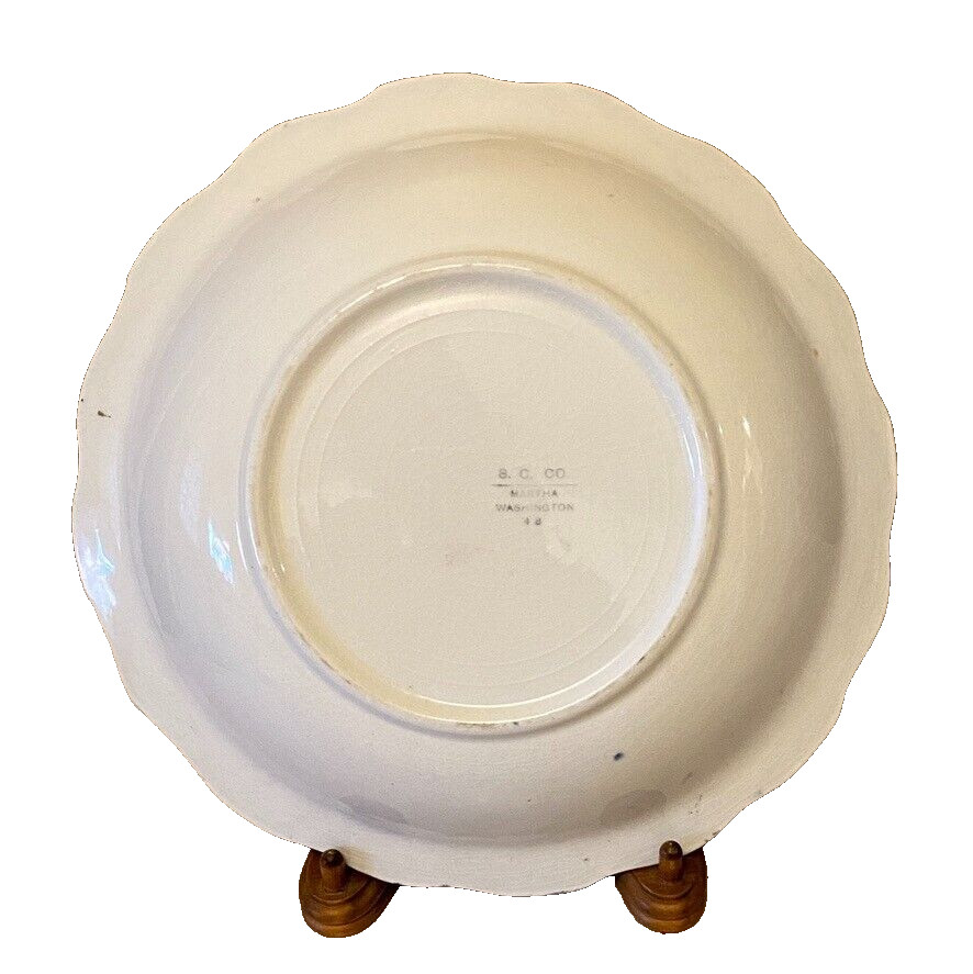Vintage S.C. Co/Martha Washington BLUE FLOW & WHITE 9″ Bowl Embossed Gold Trim