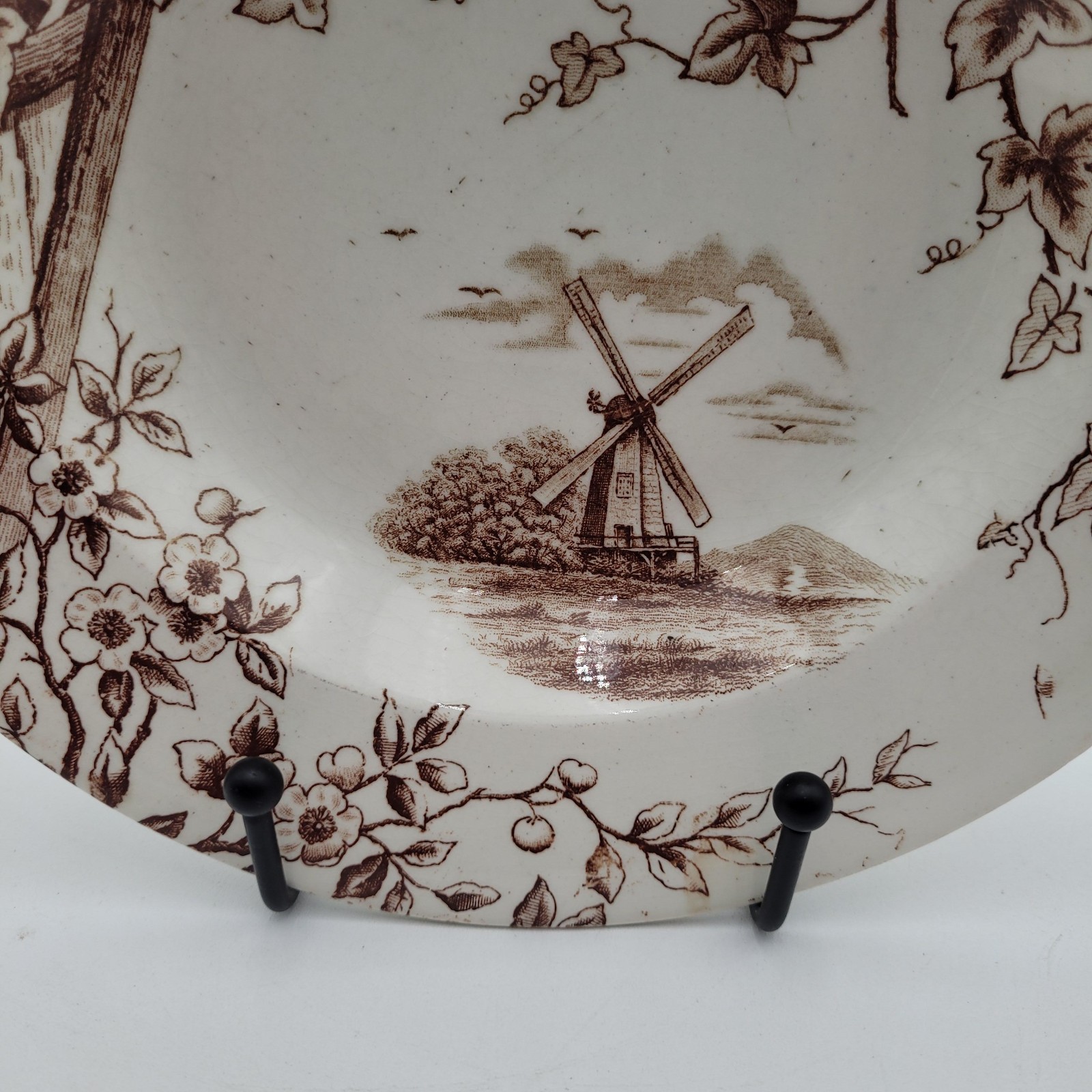 Antique c1890 JH Davis Victor Brown Earthenware Transferware Windmill Dish Plate