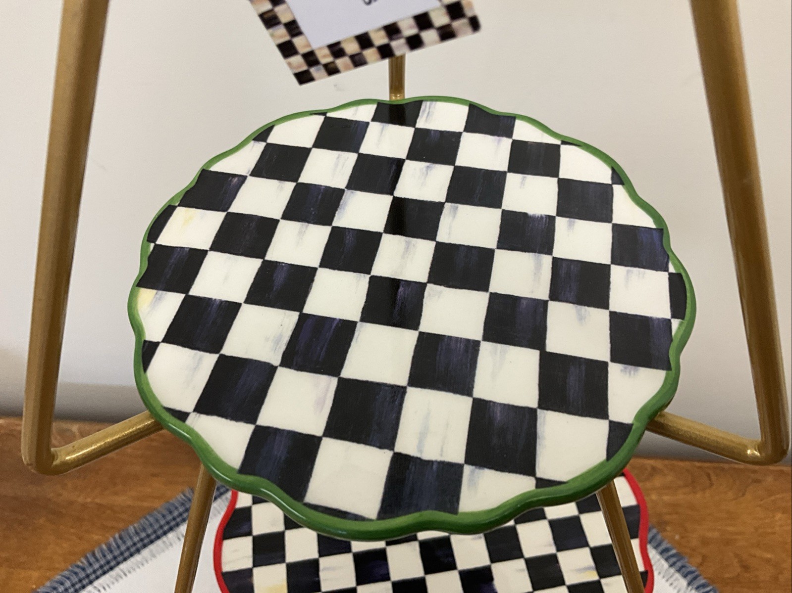 Mackenzie Childs Check It Out Three Tiered Plate Stand Tray Courtly NEW!