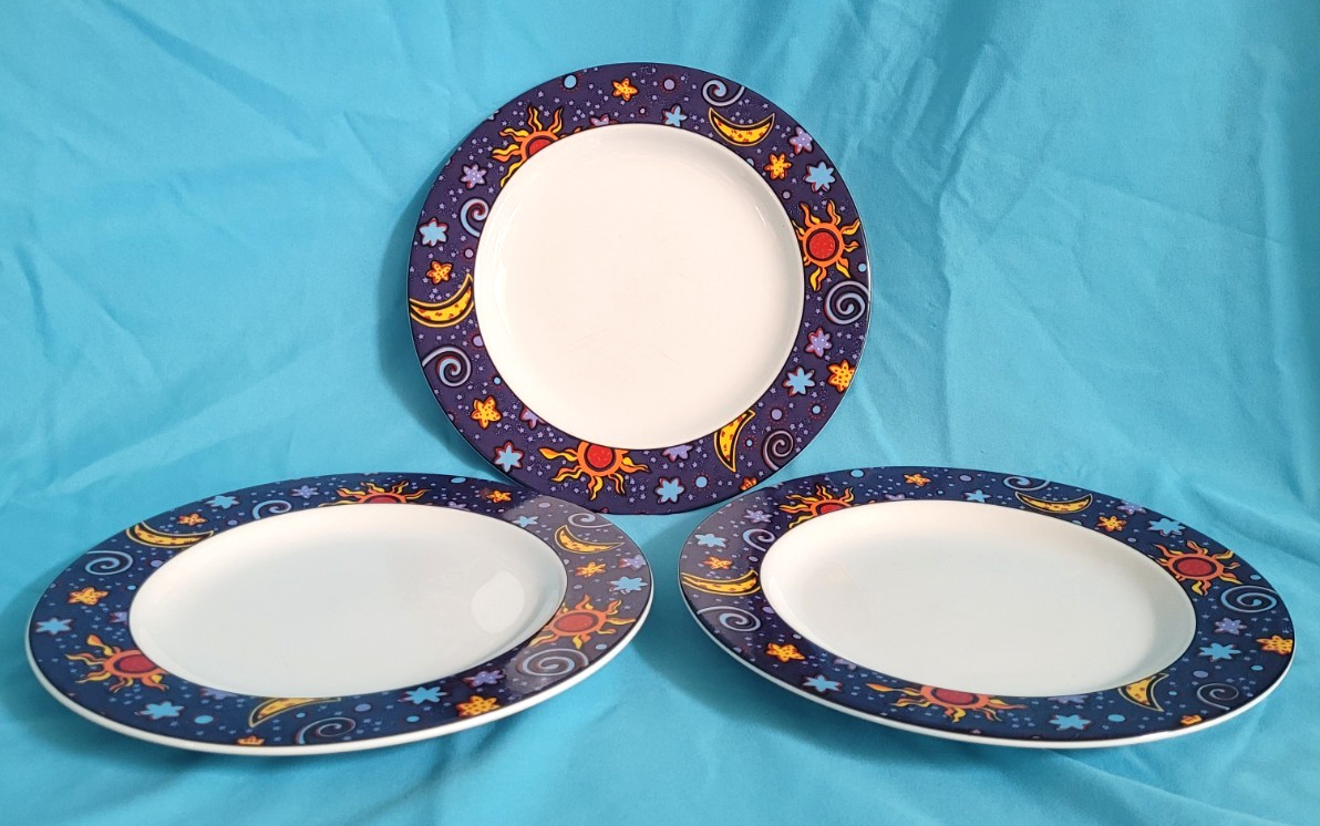 Sakura Celestial Saucer Plate 8 Inch 3 count Stoneware 1992 White Multi-color