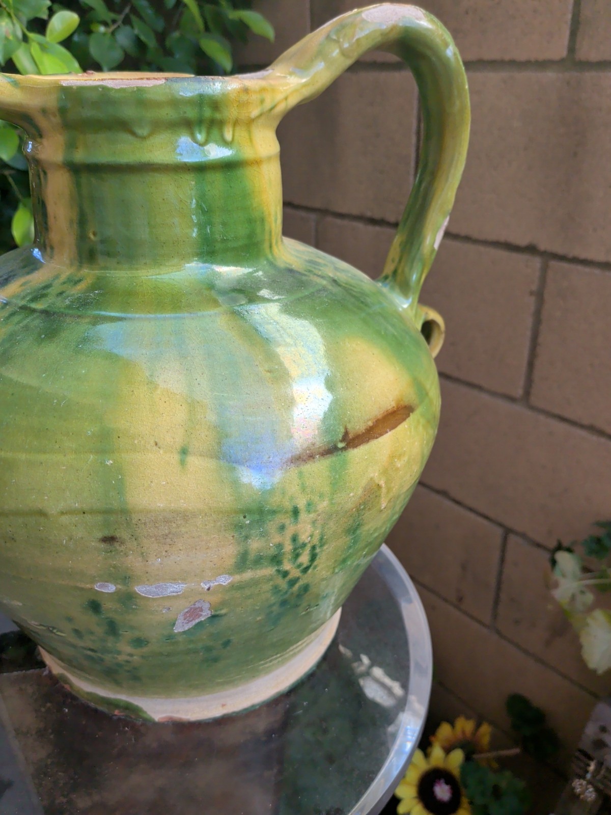 FRENCH ANTIQUE WATER JUG POTTERY VINTAGE CRUCHE EARTHENWARE CERAMIC VESSEL