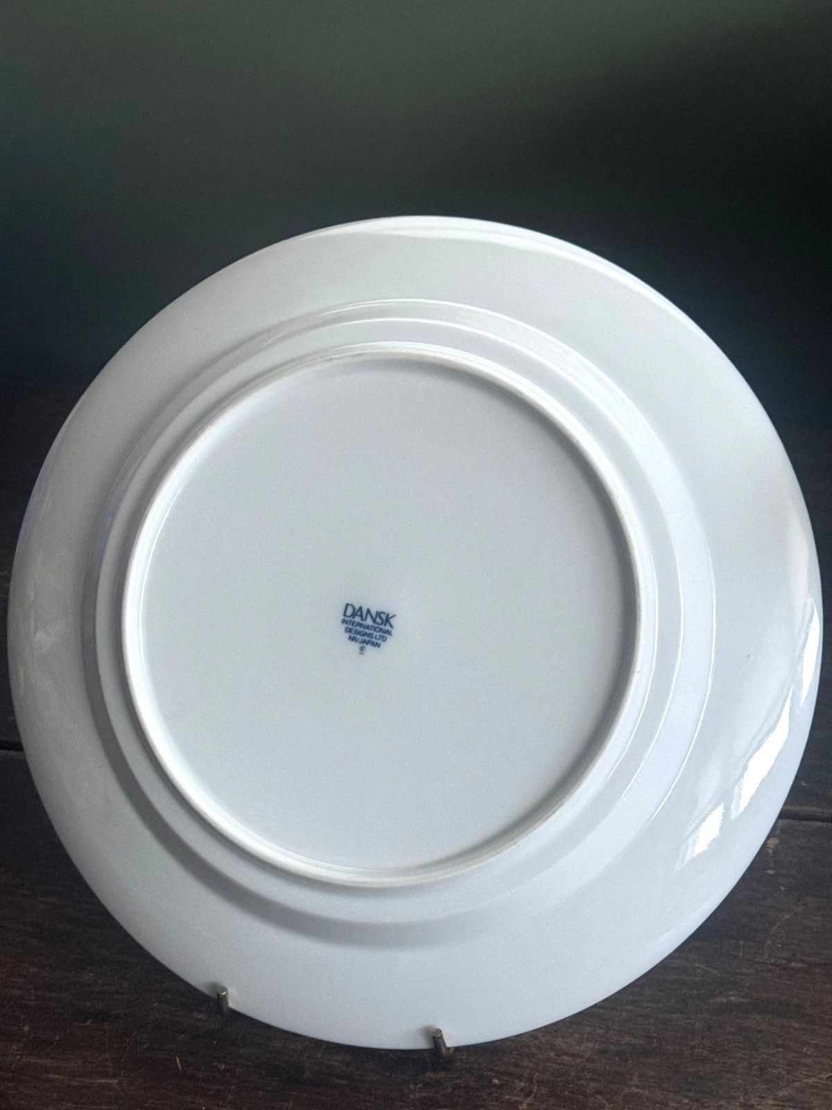 Four Dansk 10.5″ Dinner Plates Cobalt Blue Trim Rust Flower