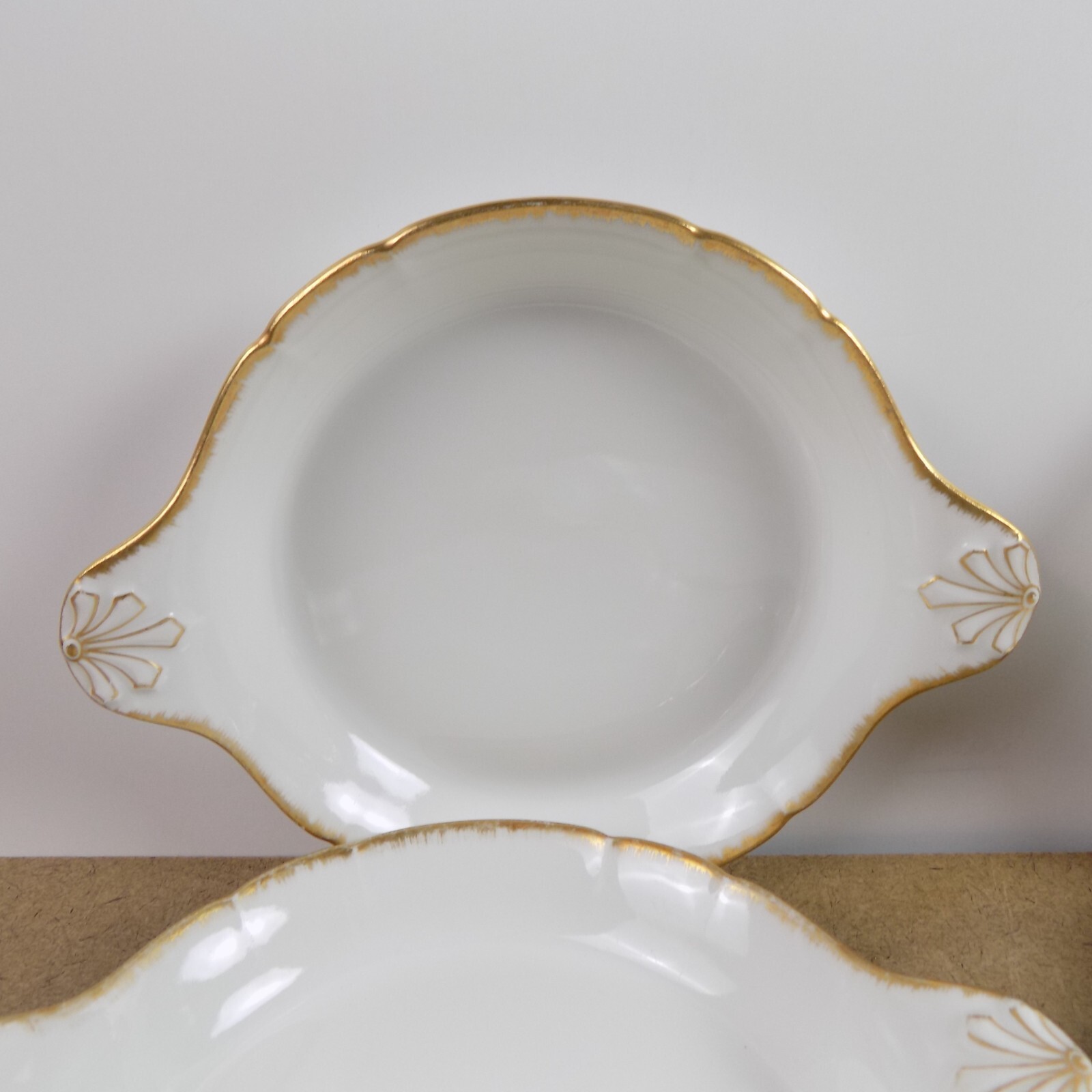 5 GDA Limoges Porcelaines a Feu Au Gratin Dishes White and Gold France