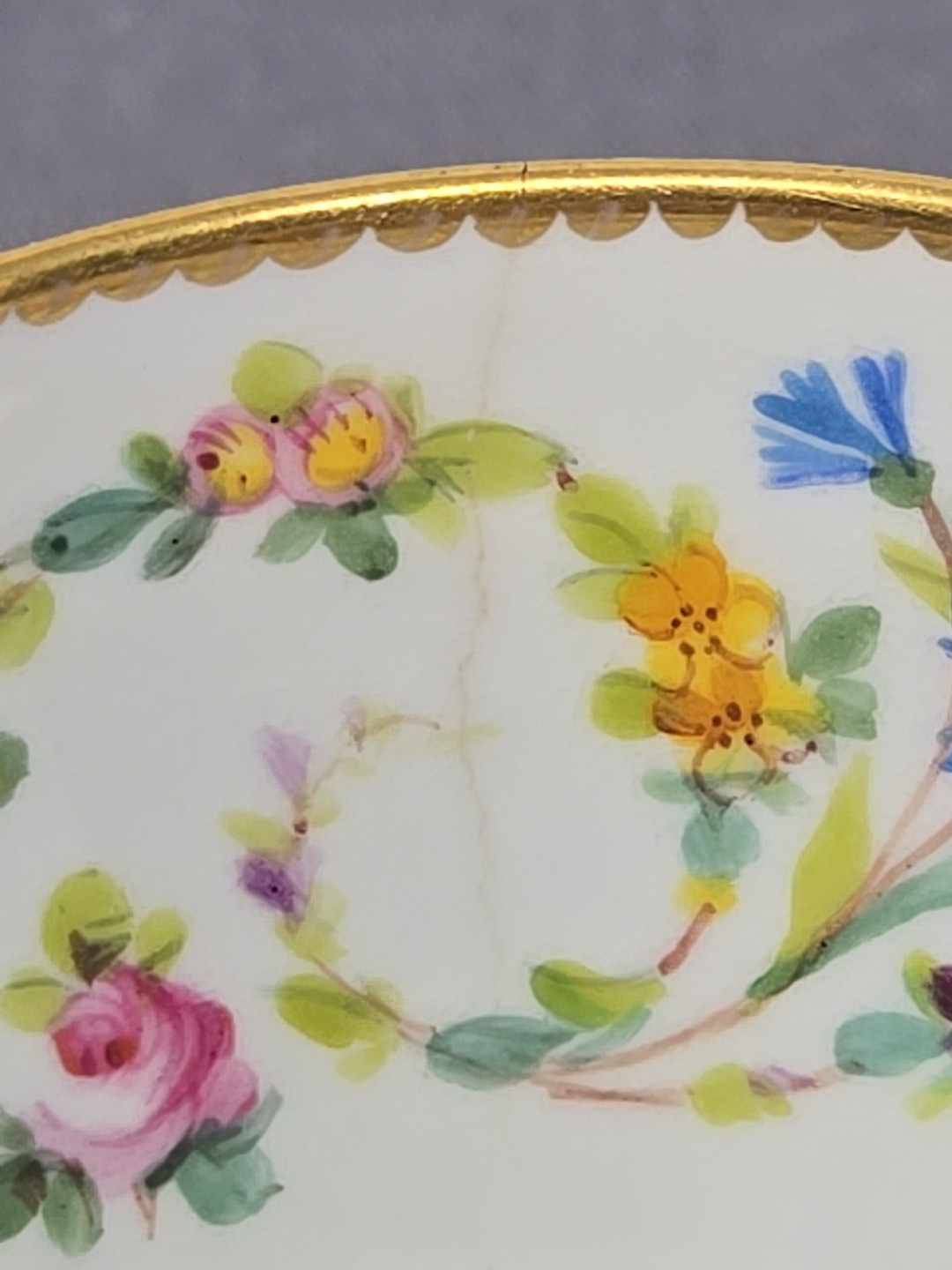 Minton Demitasse Cup Saucer H1100 Floral, Gold Border C. 1905